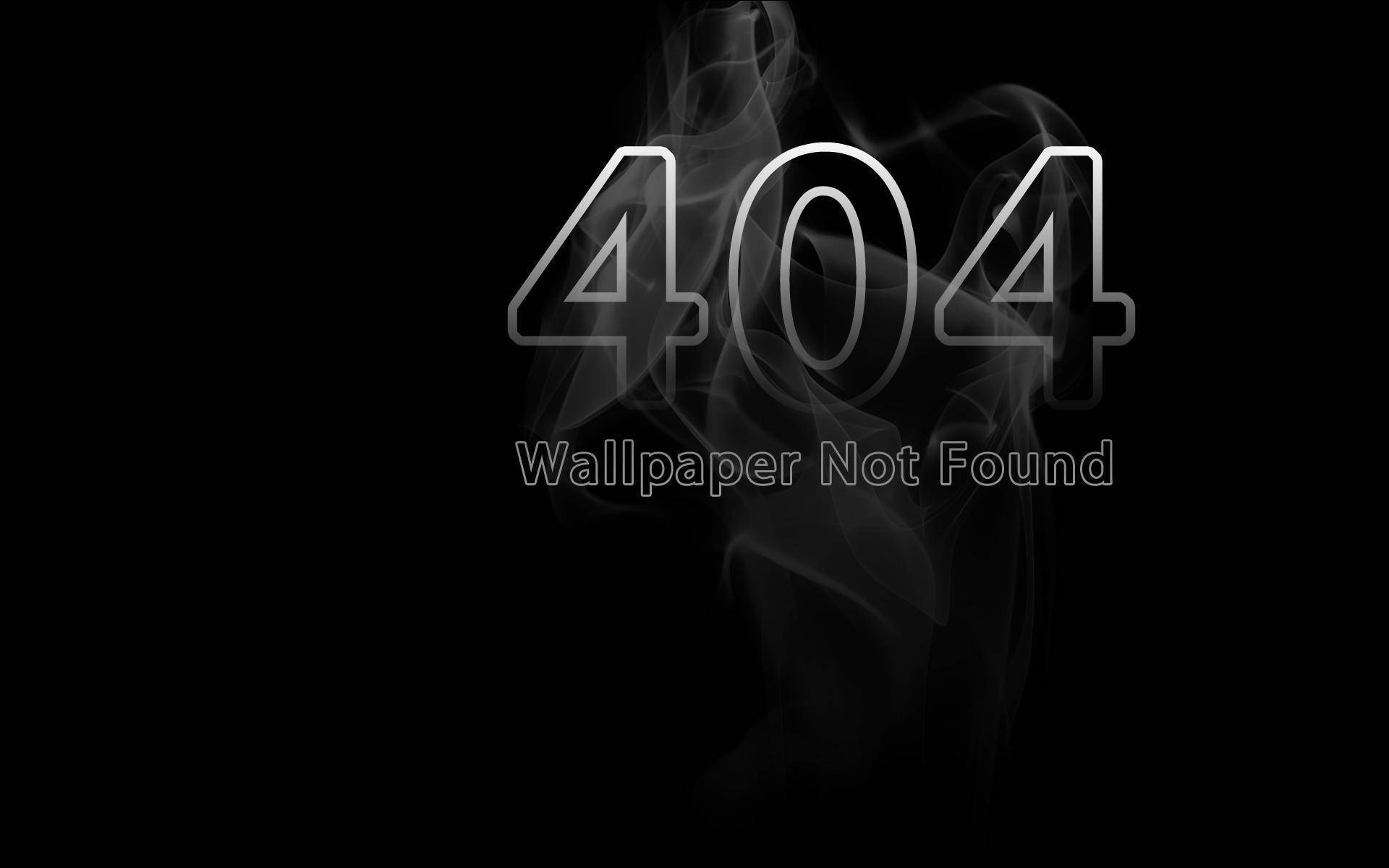 「404」搞笑筆電 壁紙 — 數字 404 以發光的白色線條從純黑色背景上的旋轉煙霧中浮現，下方有文字。