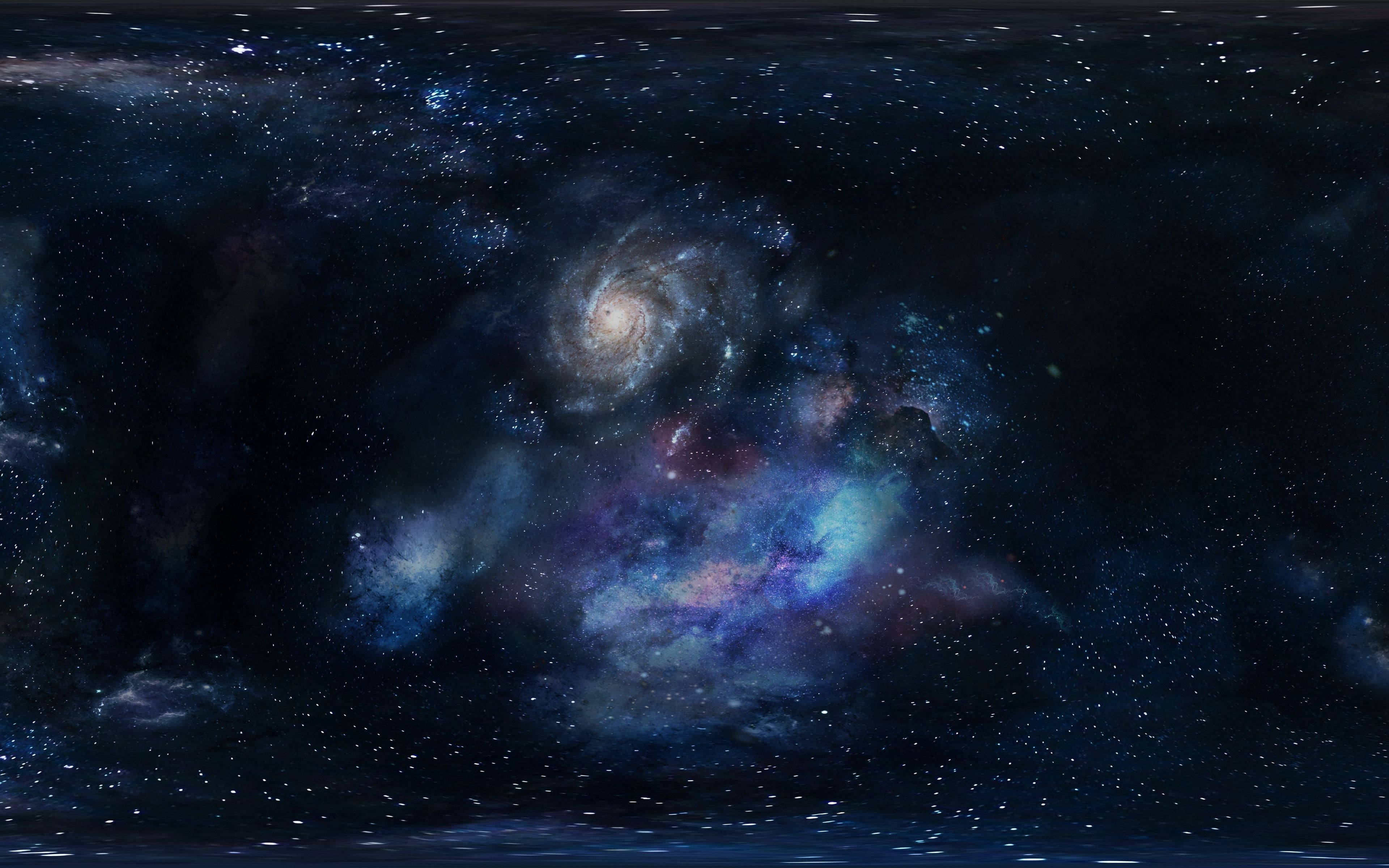 4K 超高清銀河星雲 壁紙 — 一個令人嘆為觀止的螺旋星系景觀，在佈滿星辰的虛空中旋轉著宇宙塵埃和鮮豔的星雲。