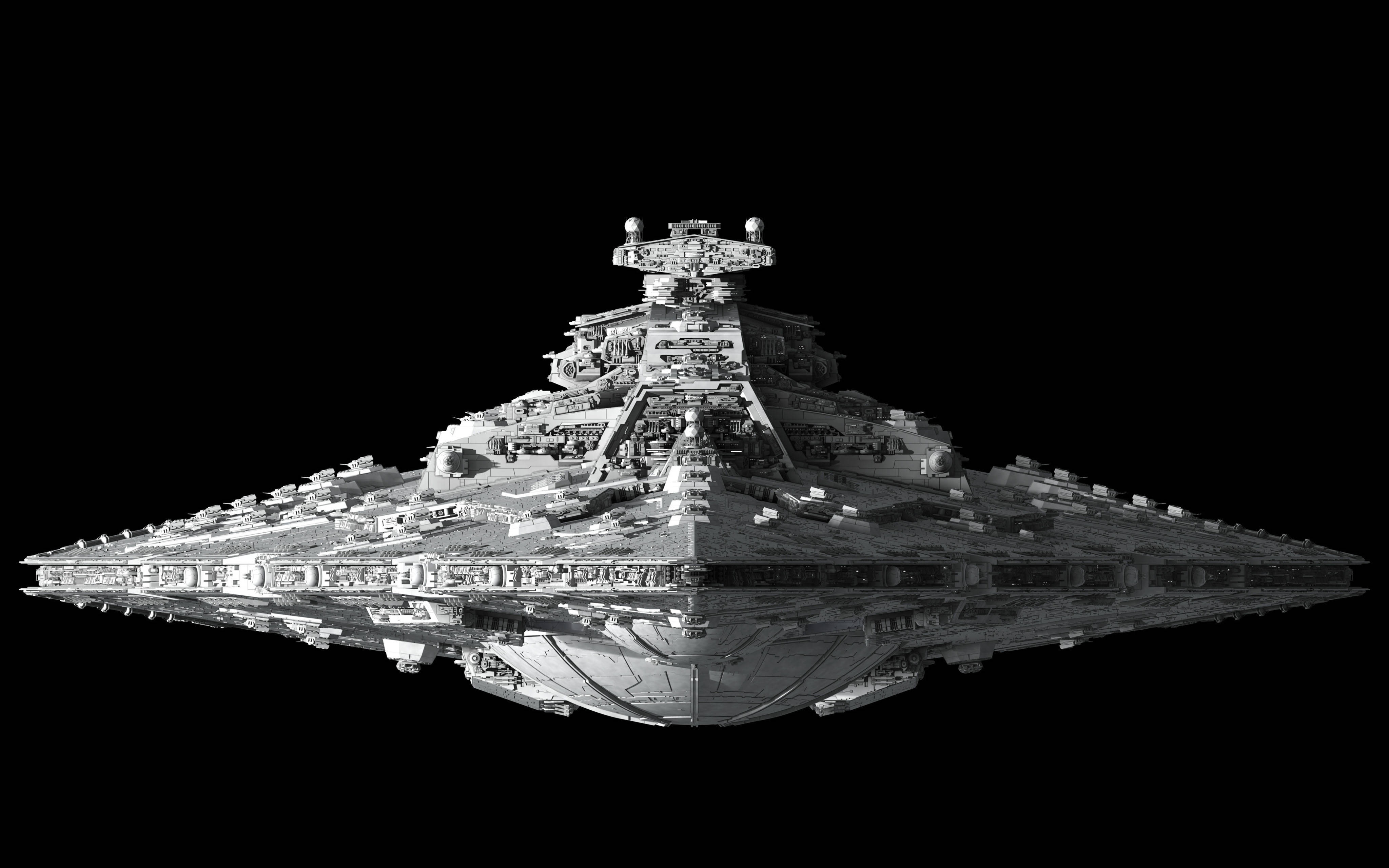 4K 星際大戰 帝國星毀者 壁紙 — 一艘細節豐富的黑白星際毀滅者漂浮在漆黑虛空中，展現出複雜的表面紋理和棱角設計。