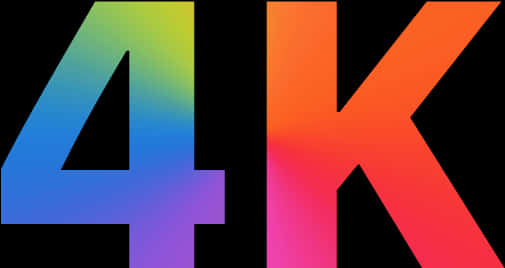 彩色4K標誌 壁紙 — 粗體4K字母在純黑背景上散發出鮮豔的漸變色彩光芒。