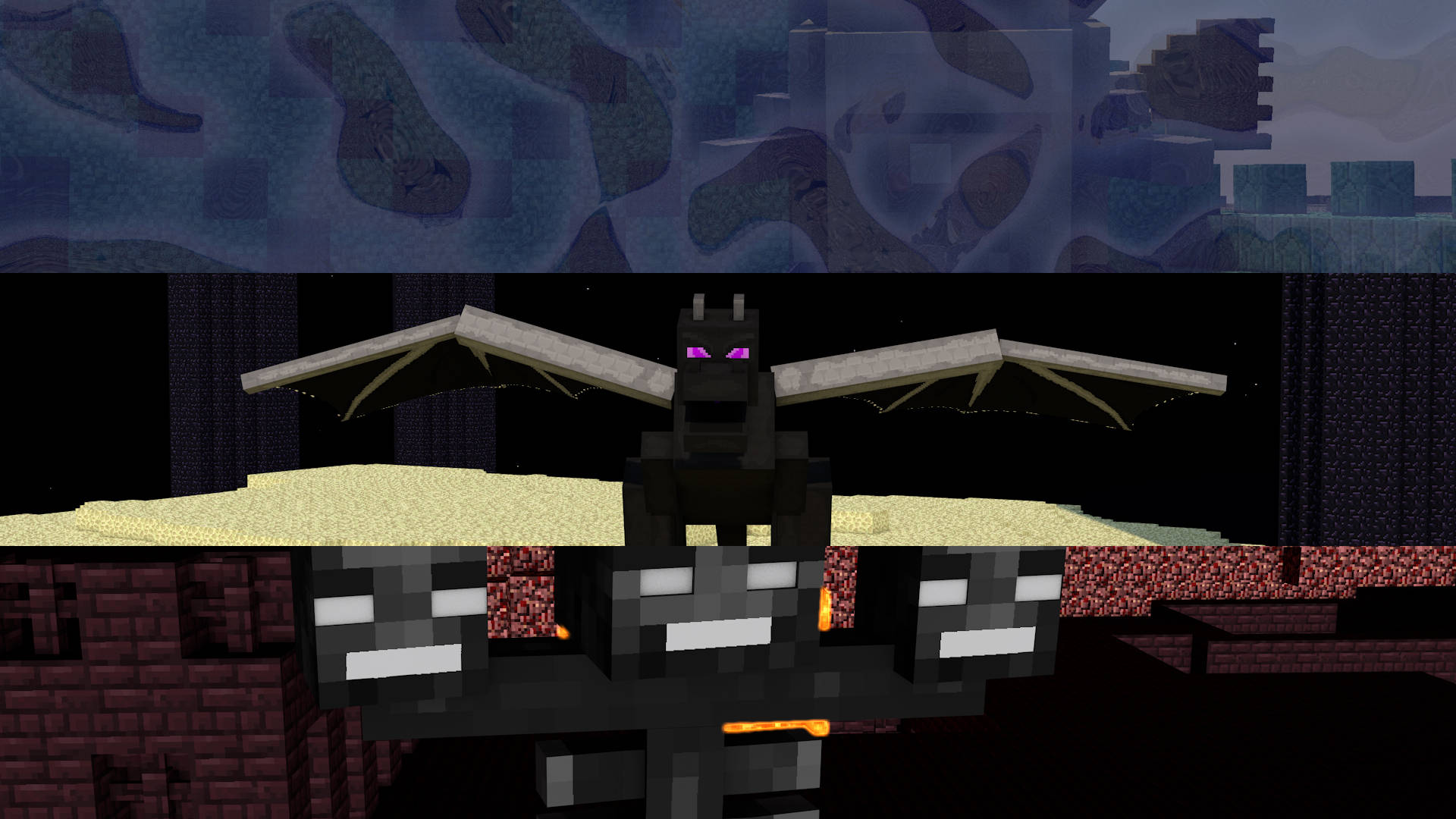 一隻像素化的蝙蝠，擁有發光的眼睛，棲息在Minecraft的塊狀岩架上。