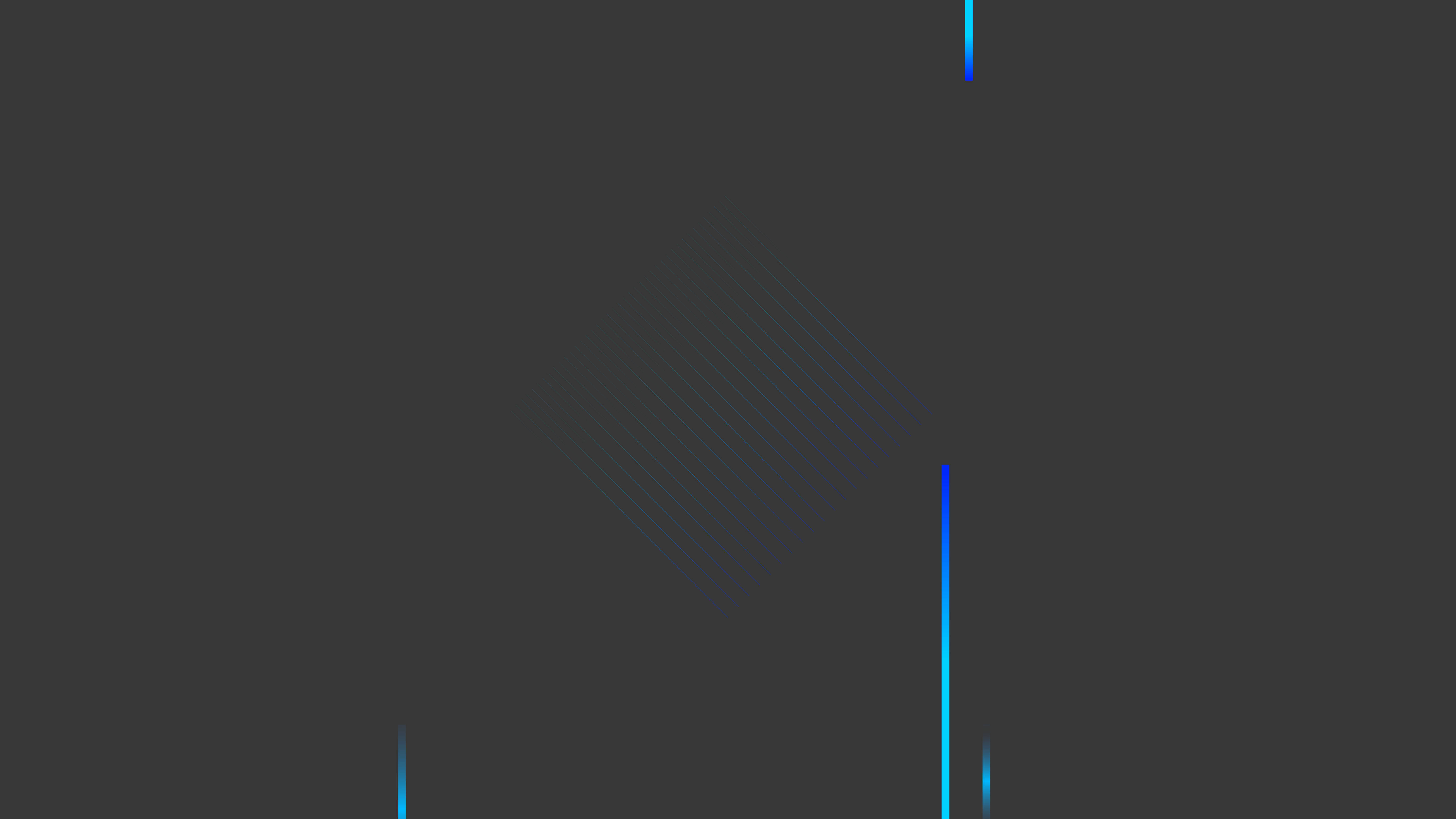 藍色霓虹燈純淨 4K 壁紙 — 深灰色背景上帶有發光的垂直藍色線條和微妙的對角線條紋，營造出極簡的數位抽象圖案。