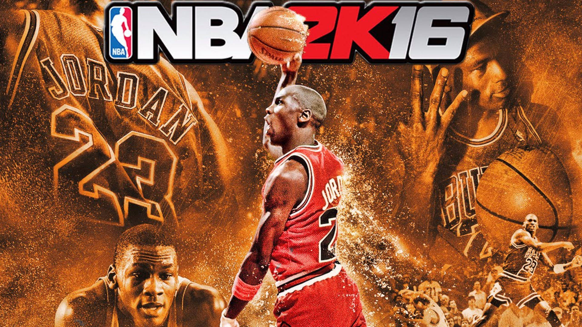 米高佐敦身穿紅色球衣正在入樽，背景有「NBA 2K16」標誌和他的臉。