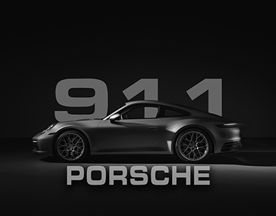 保時捷壁紙.4K.pc 壁紙 — 一輛時尚的啞光灰色保時捷911跑車在黑色背景上以側面展示，並帶有大型灰色「911」和「PORSCHE」文字。