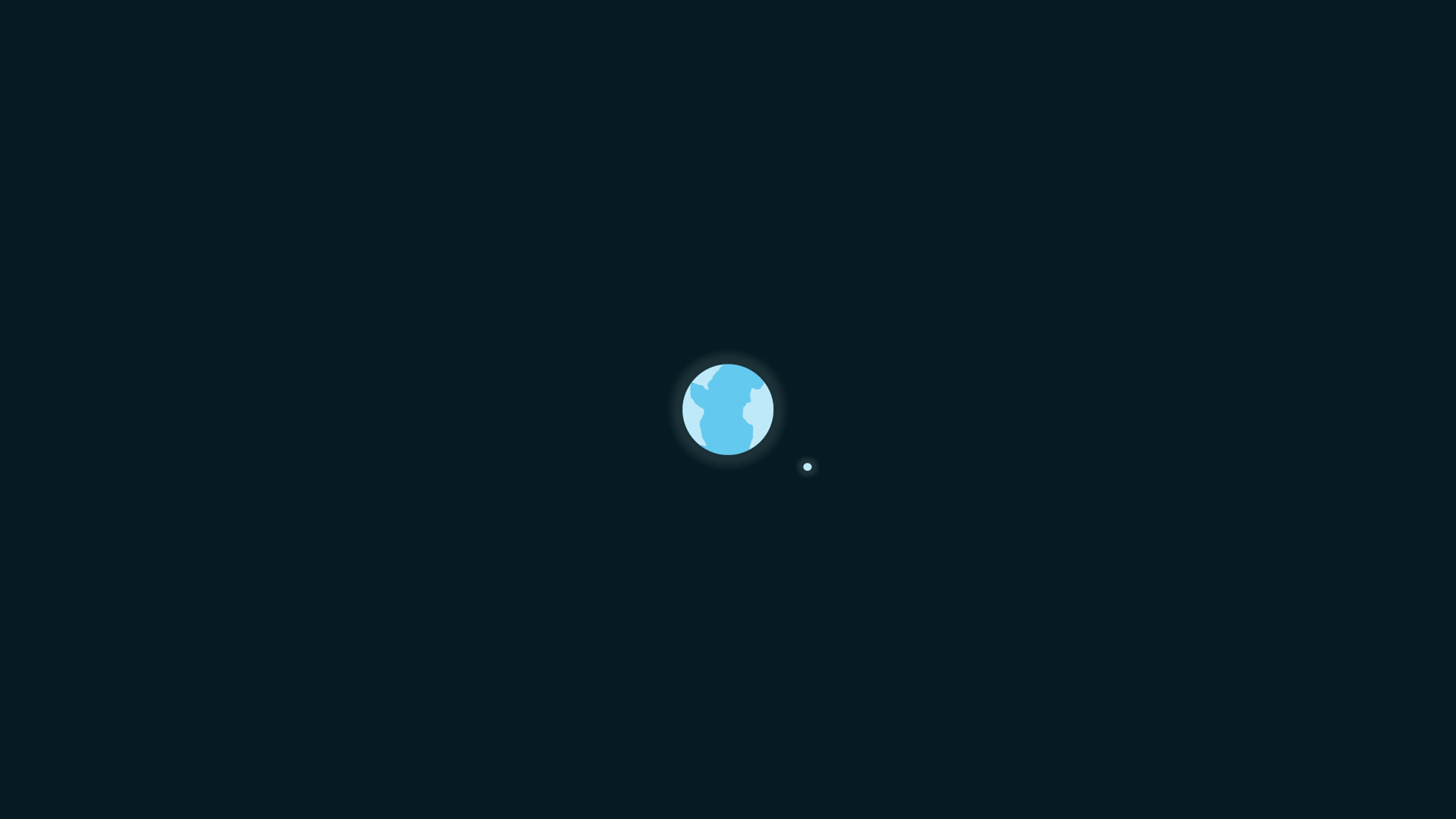 4K極簡地球與月球 壁紙 — 一顆帶有白雲的簡約藍色行星漂浮在深空，旁邊有一顆小衛星。