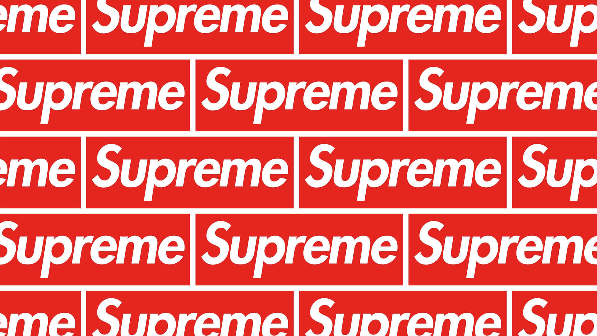 牆紙上重複出現紅色和白色的Supreme標誌，形成網格圖案。