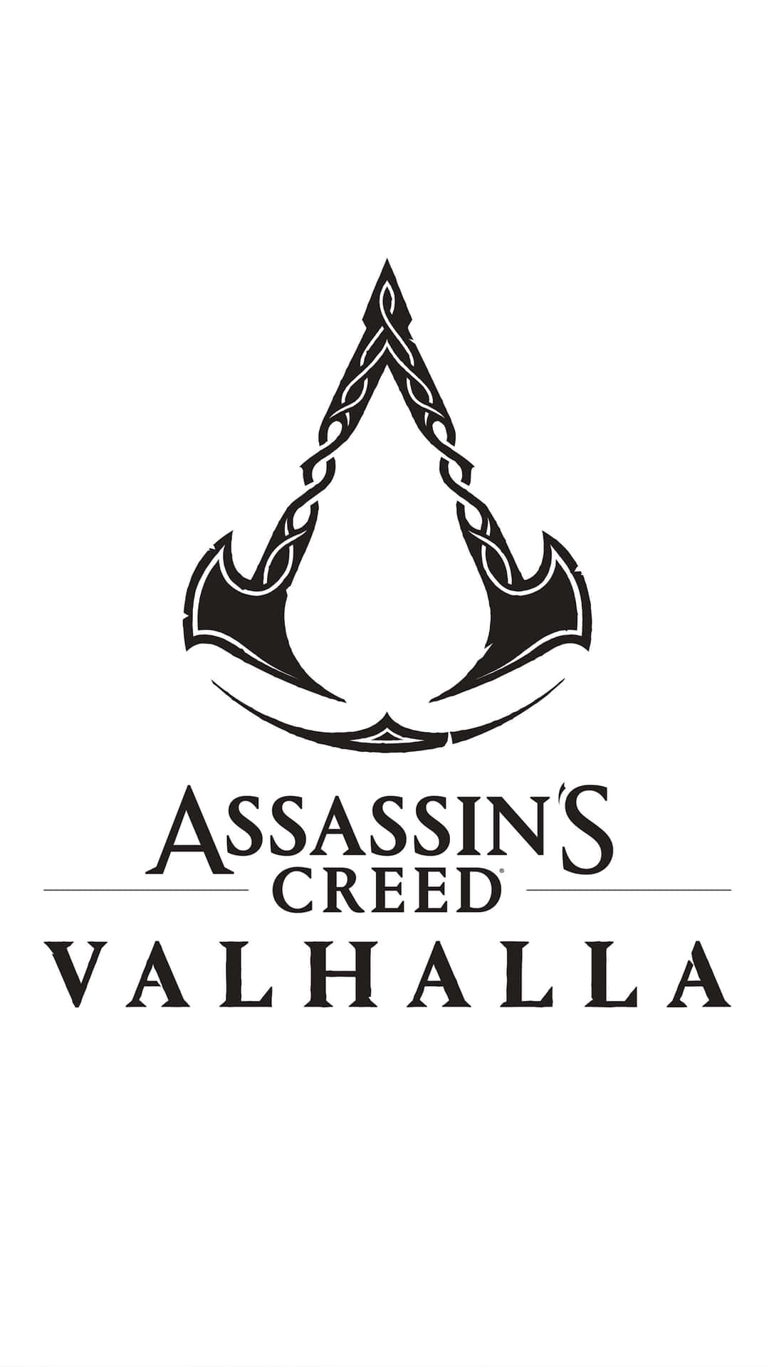 Assassin's Creed Valhalla 標誌，帶有維京斧頭和凱爾特結設計。