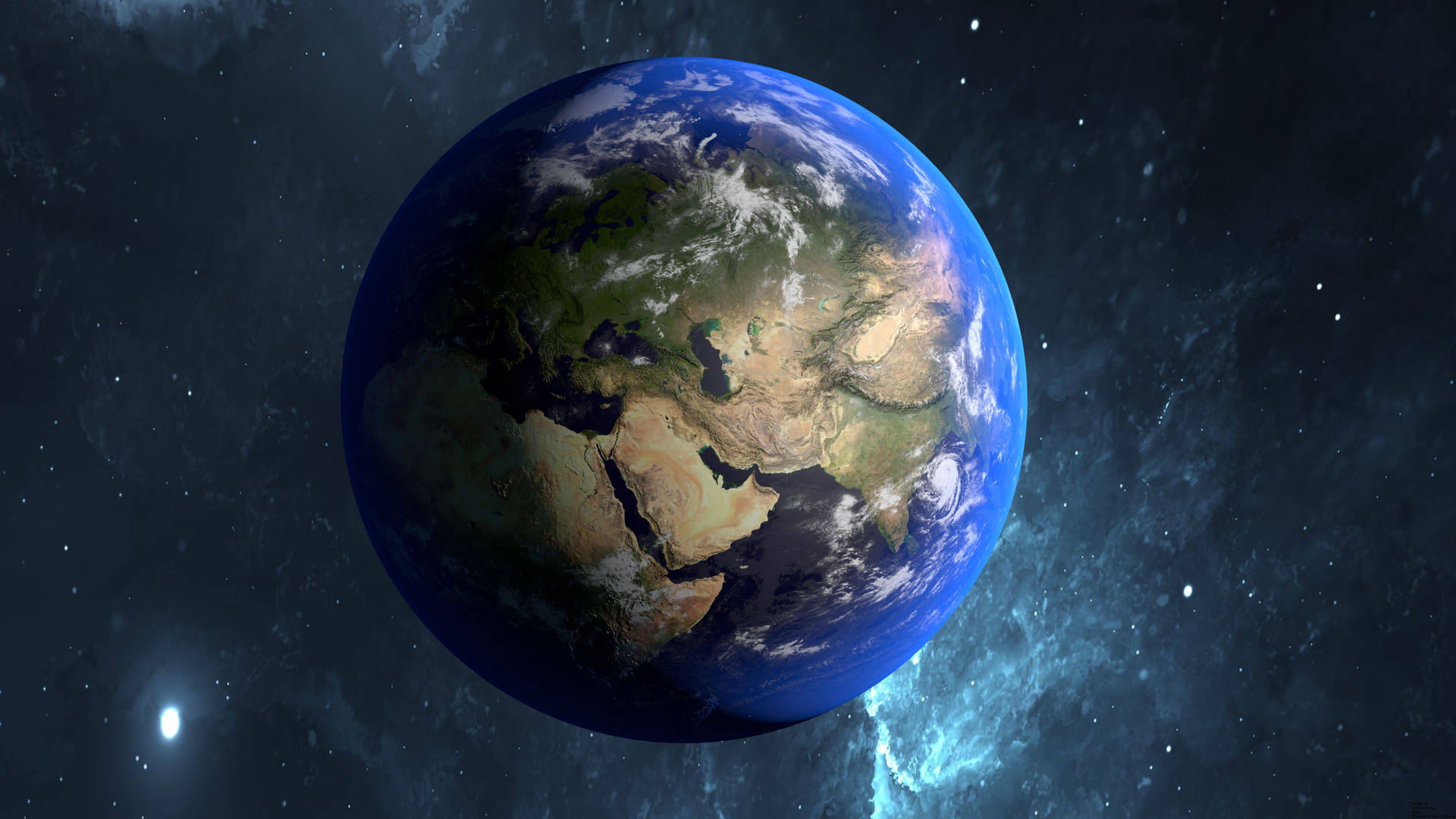 從太空看到的地球，背景可見大陸、海洋和星星。
