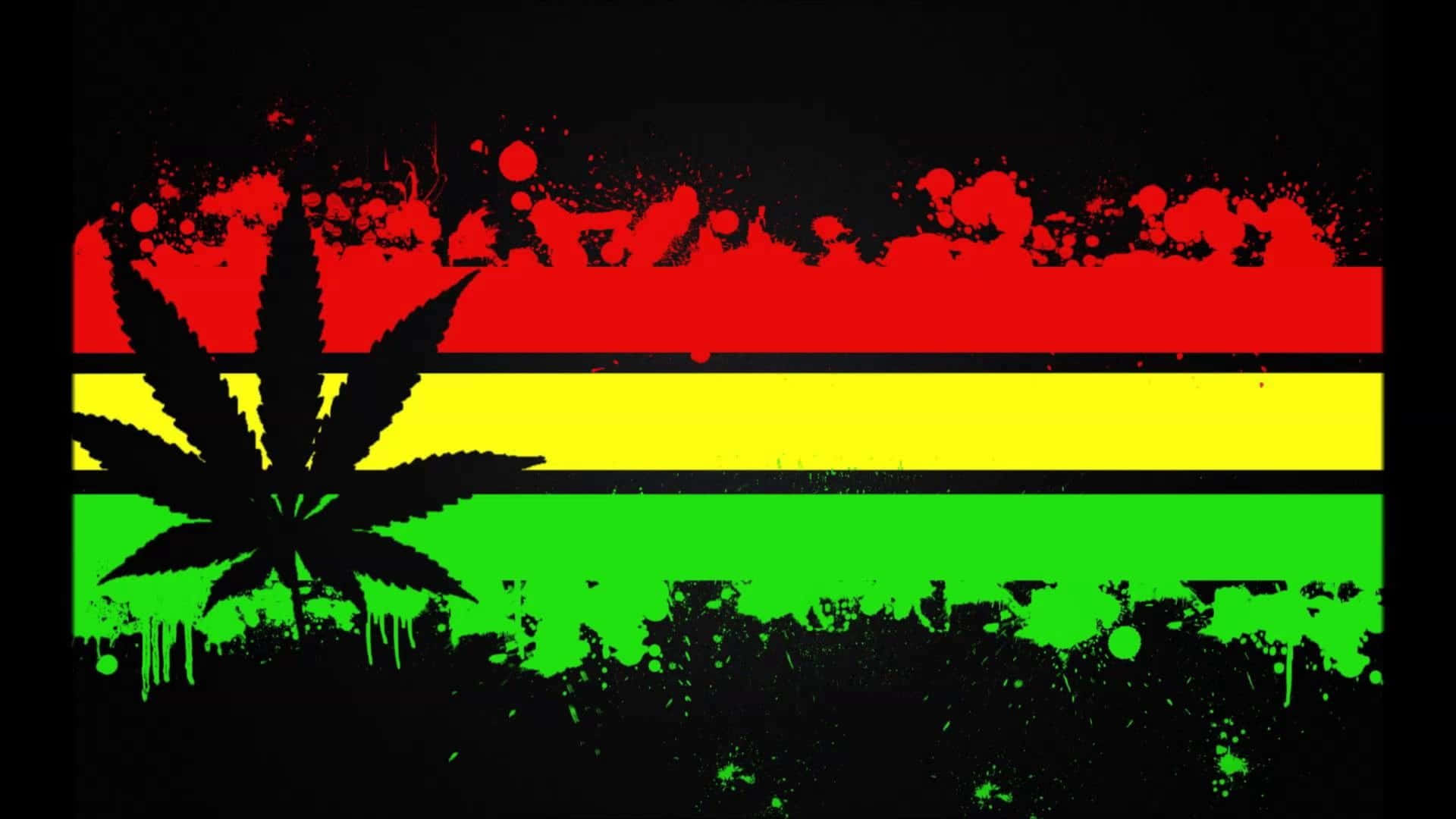 帶有大麻葉剪影和潑濺效果的拉斯塔法里旗幟。 — 大麻 壁紙
