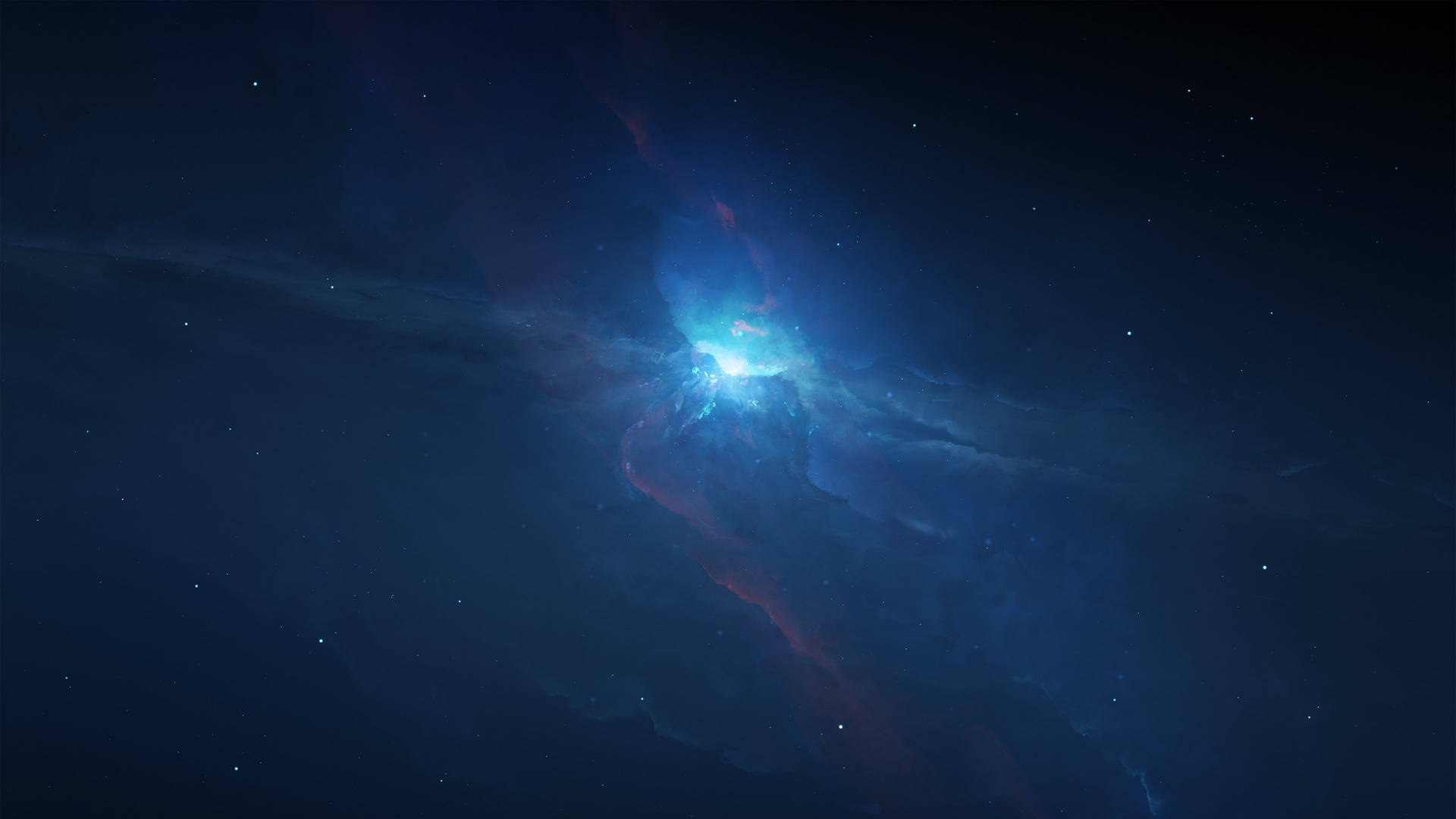 在深空中，一個發光的藍色和紅色星雲，點綴著星星。 — 4K太空 壁紙