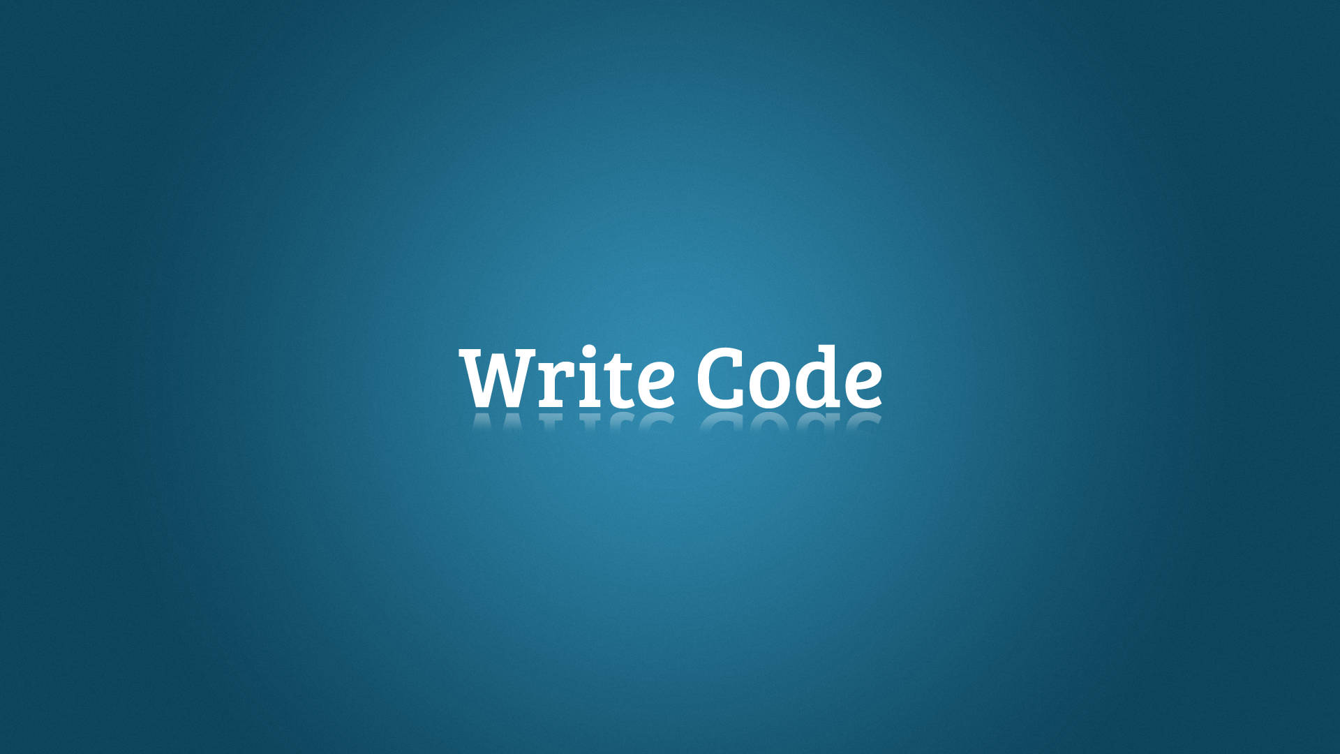 漸變藍色背景，白色文字寫著「Write Code」，下方有倒影。