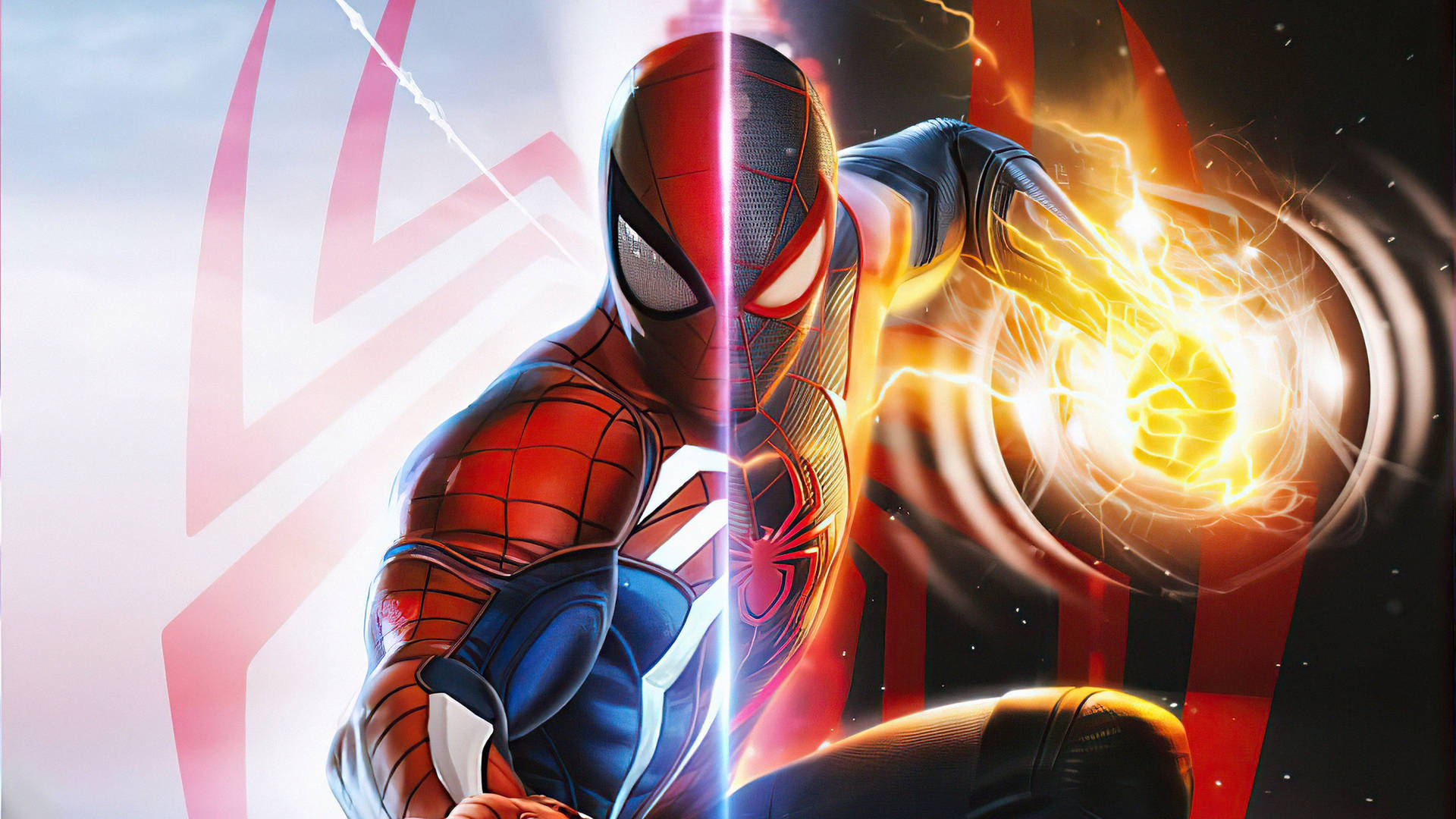 蜘蛛俠產生帶有閃電效果的發光能量爆炸。 — 4K Marvel 壁紙 壁紙