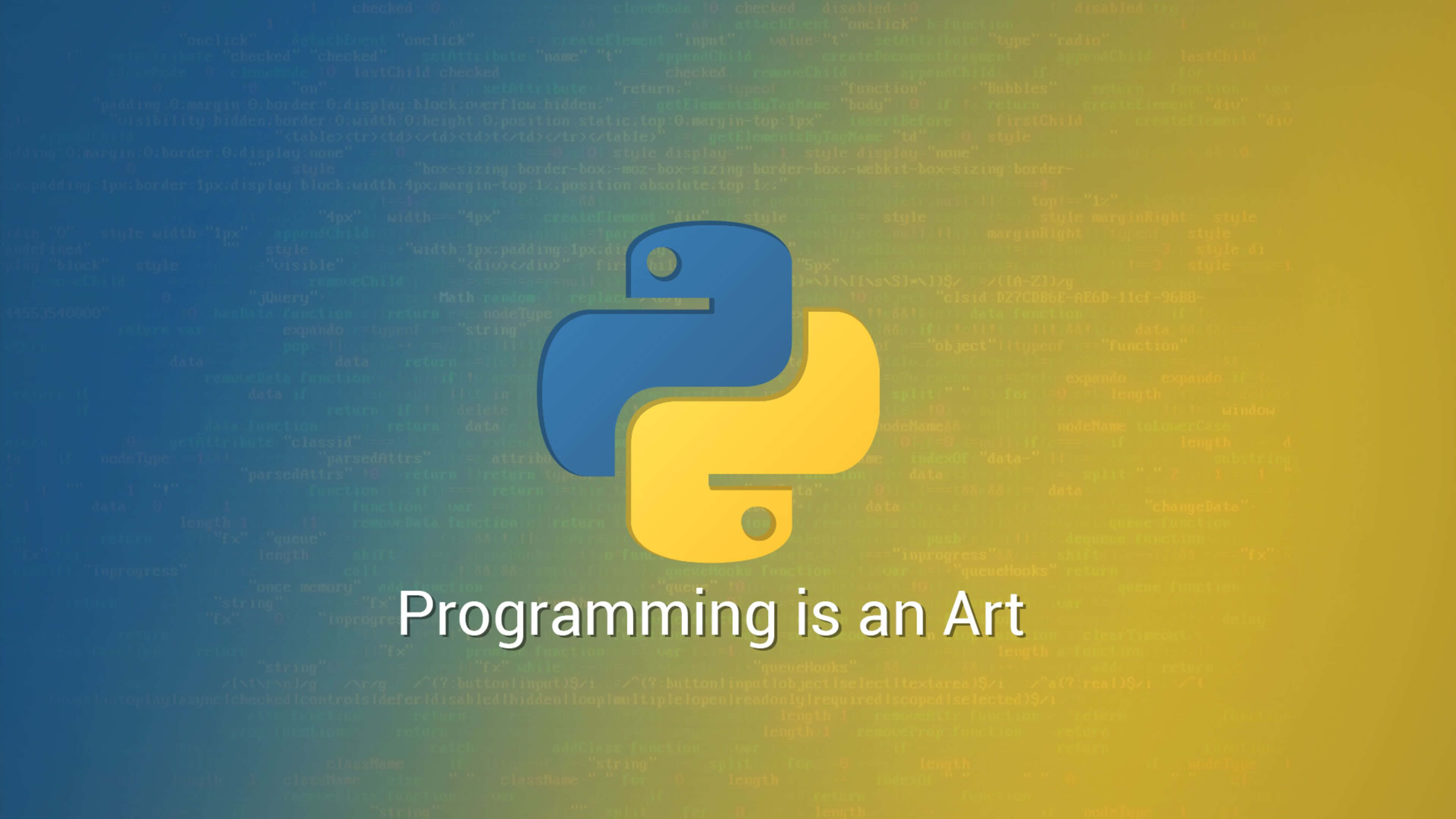4K 程式編寫：解決複雜程式碼的強大工具 壁紙 — Python 標誌居中於漸變背景上，帶有模糊的代碼文字和「編程是一門藝術」的短語。