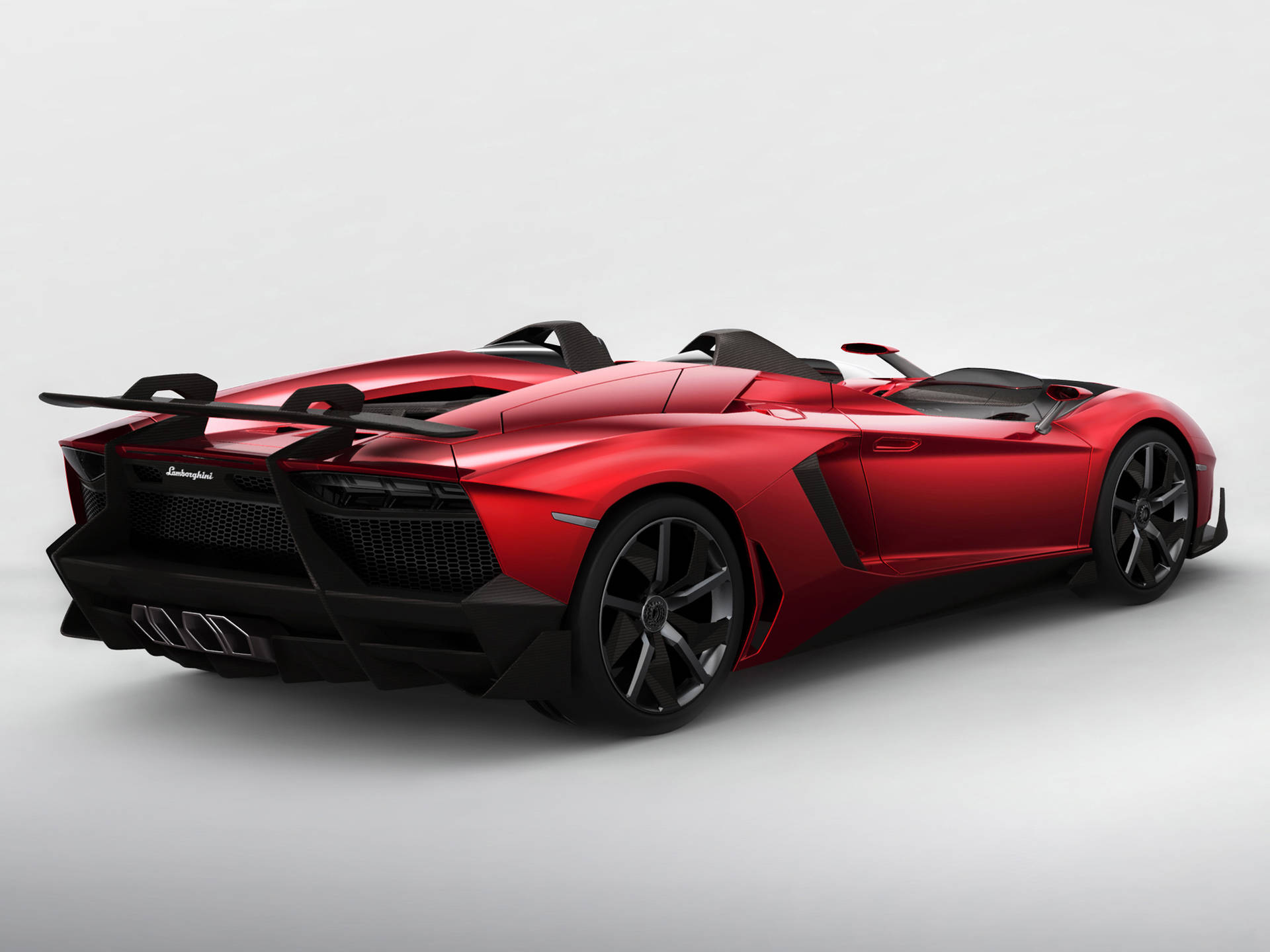 紅色林寶堅尼Aventador Roadster，帶有黑色飾邊和尾翼。