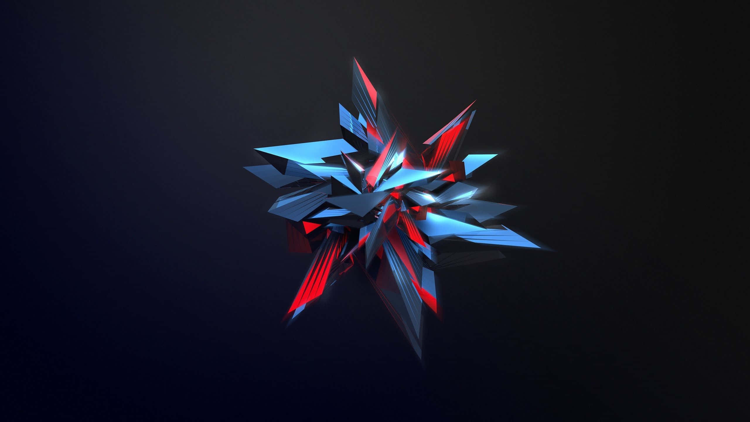 4K 超高清遊戲壁紙：抽象藝術 壁紙 — 一個發光的藍色和紅色幾何水晶在黑暗背景下爆裂出銳利的刻面。