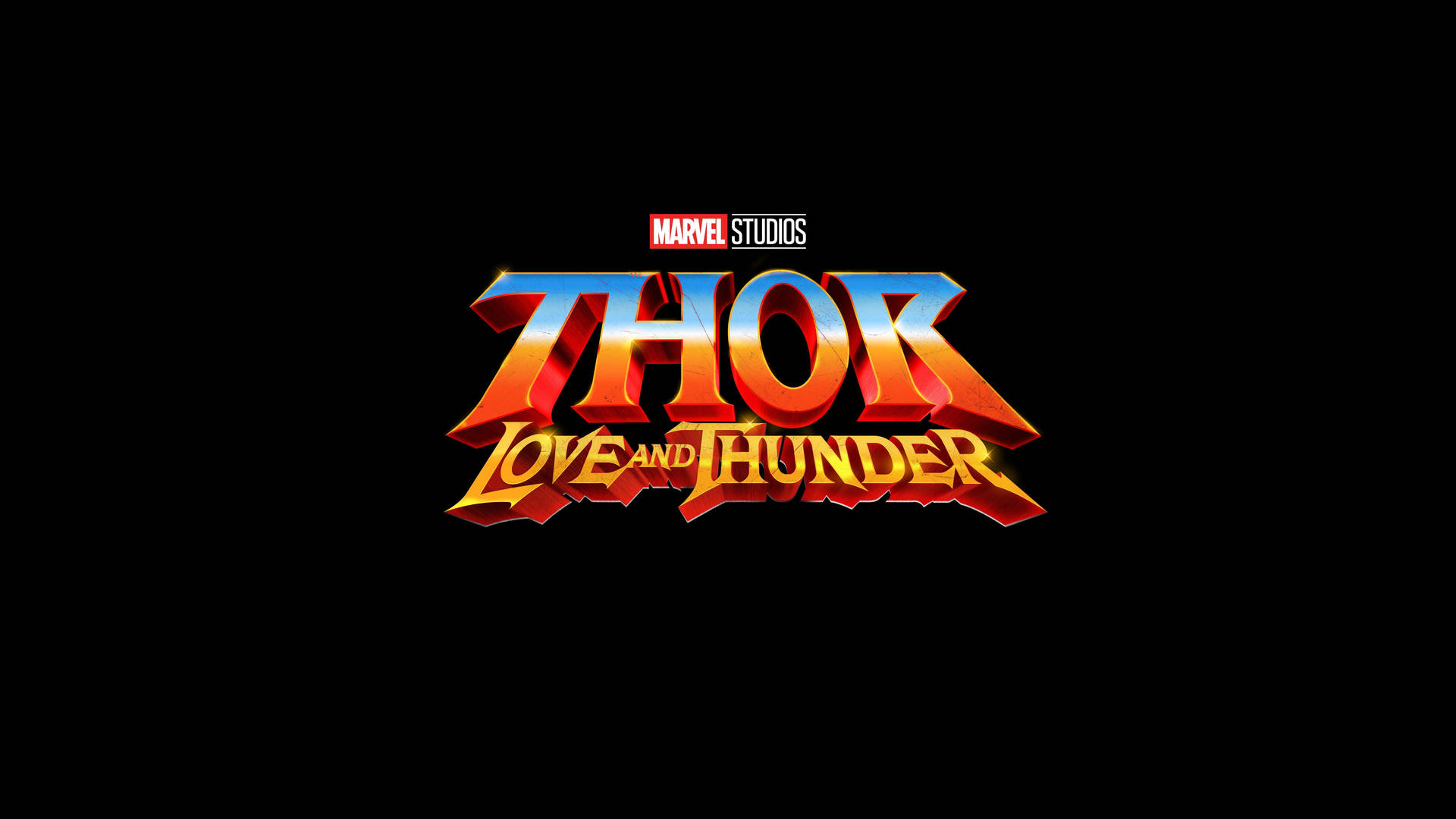 Thor Love and Thunder 電影標題標誌，黑色背景上帶有火熱漸變文字。