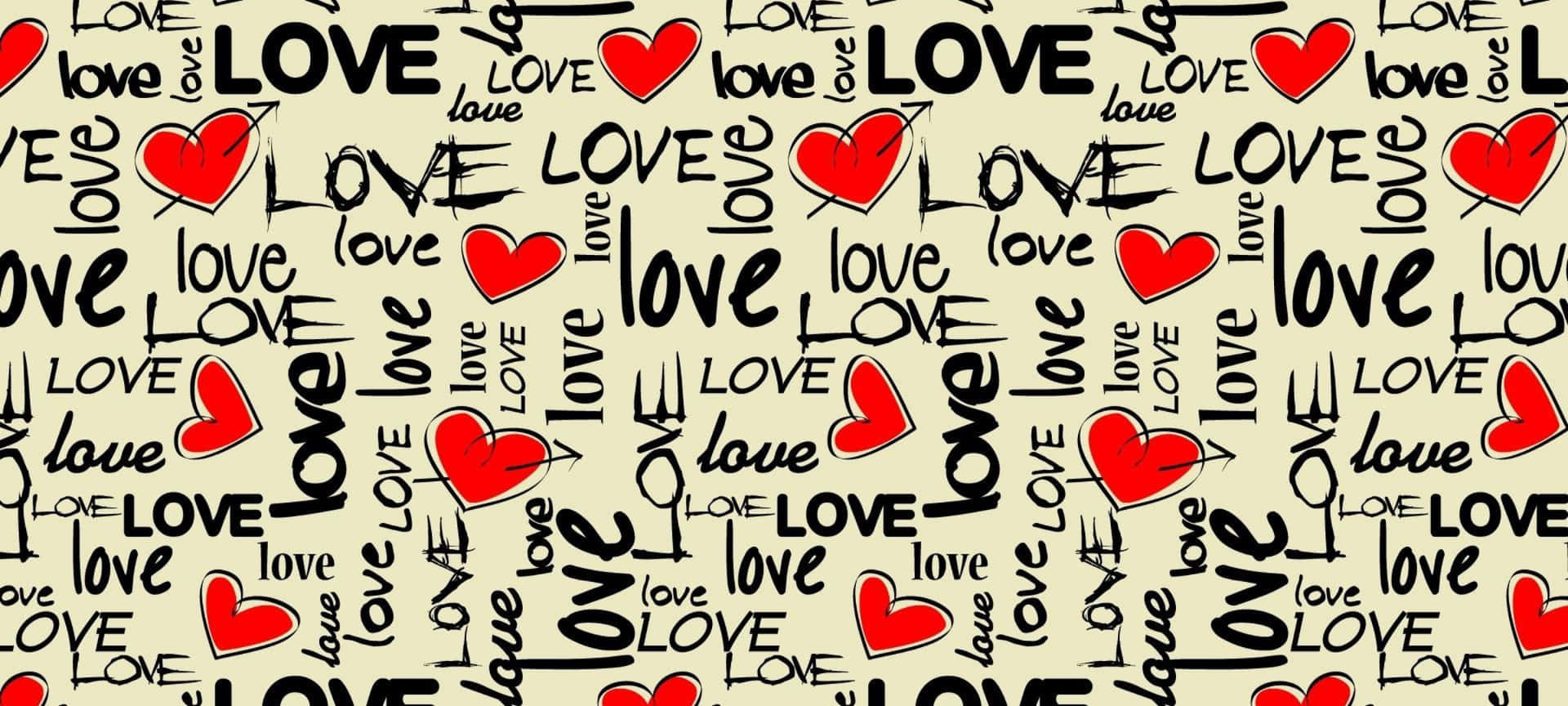 帶有紅色心形和黑色字體「love」的壁紙。