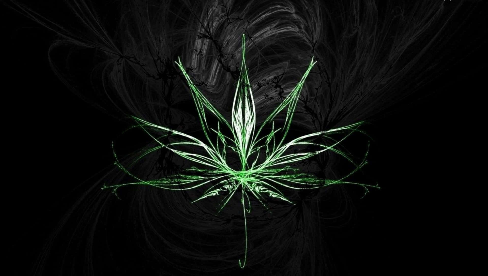 發光綠色大麻葉在深色分形背景上