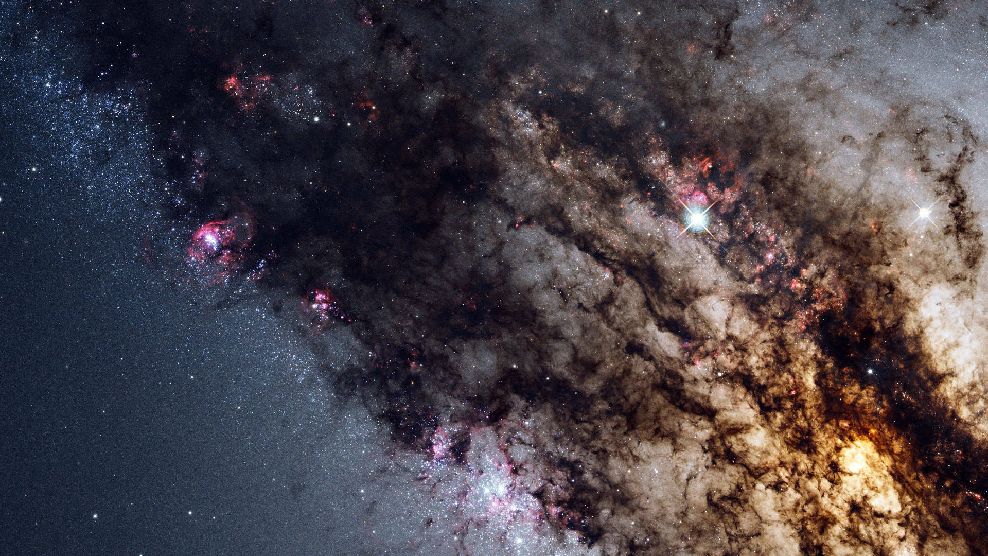 色彩繽紛的宇宙星雲，在深空中閃耀著發光的氣體雲和星星。 — 桌面 壁紙