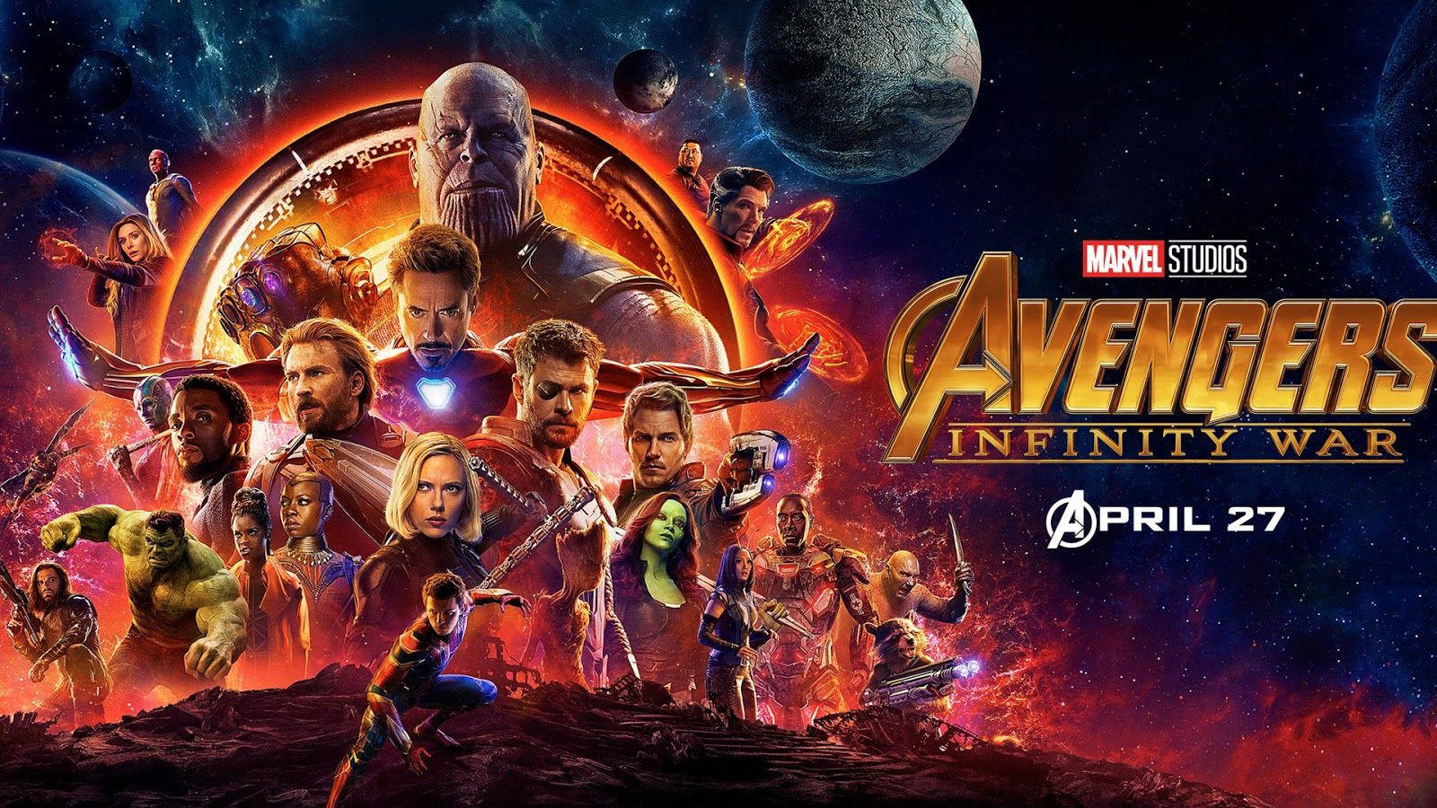 Marvel 復仇者聯盟3：無限之戰電影海報，英雄與反派在太空戰鬥。 — 4K 雷神索爾壁紙 壁紙