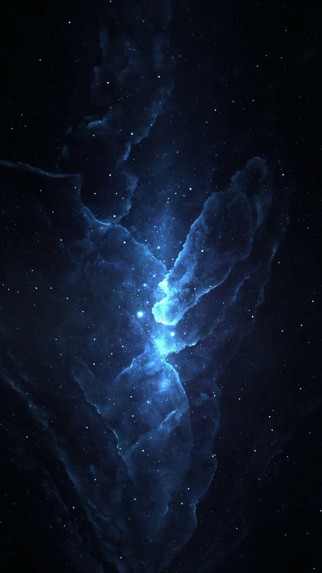 在深空中發光的藍色星雲，帶有星星。