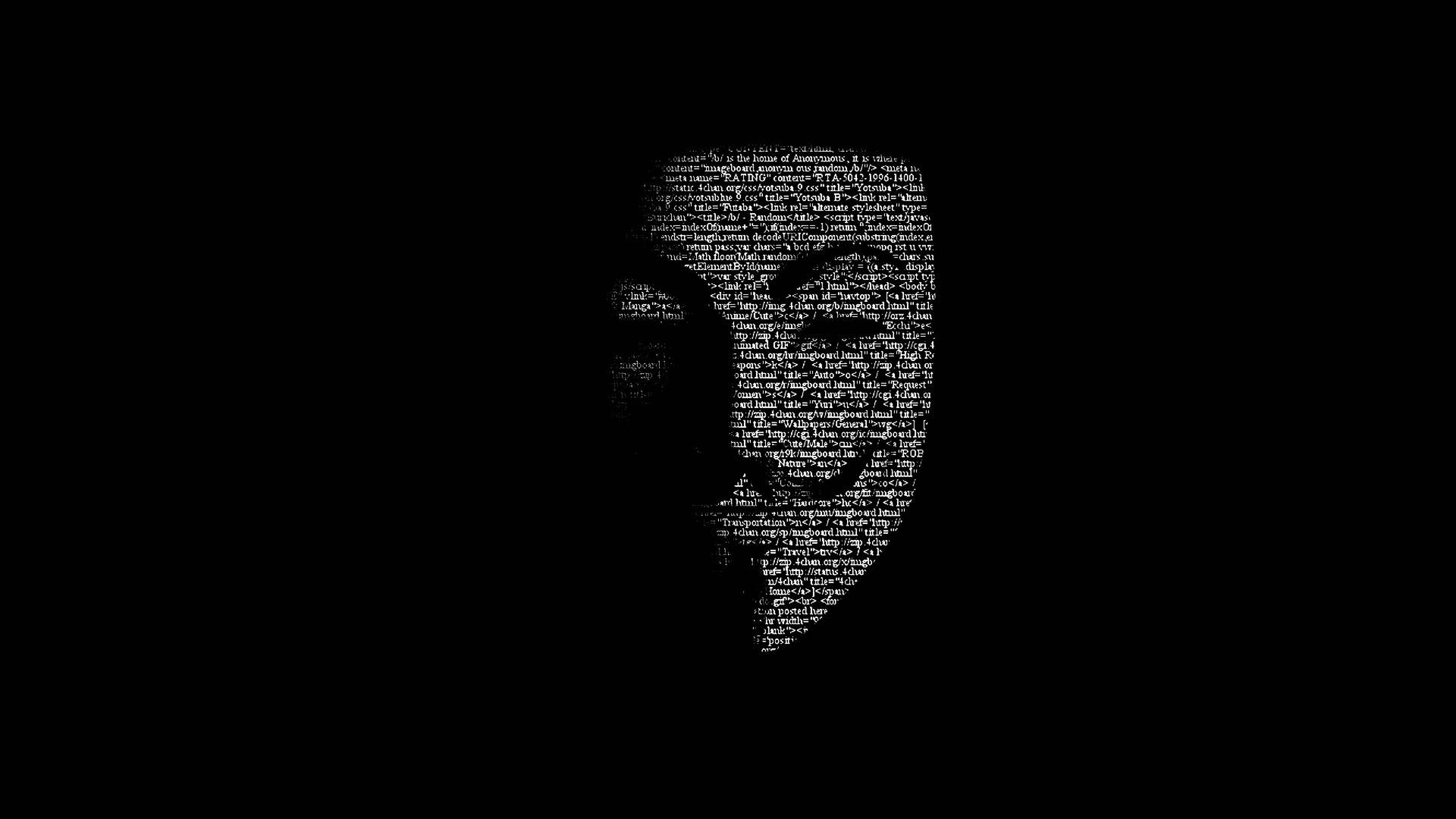 黑色背景上由文字組成的白色 Guy Fawkes 面具