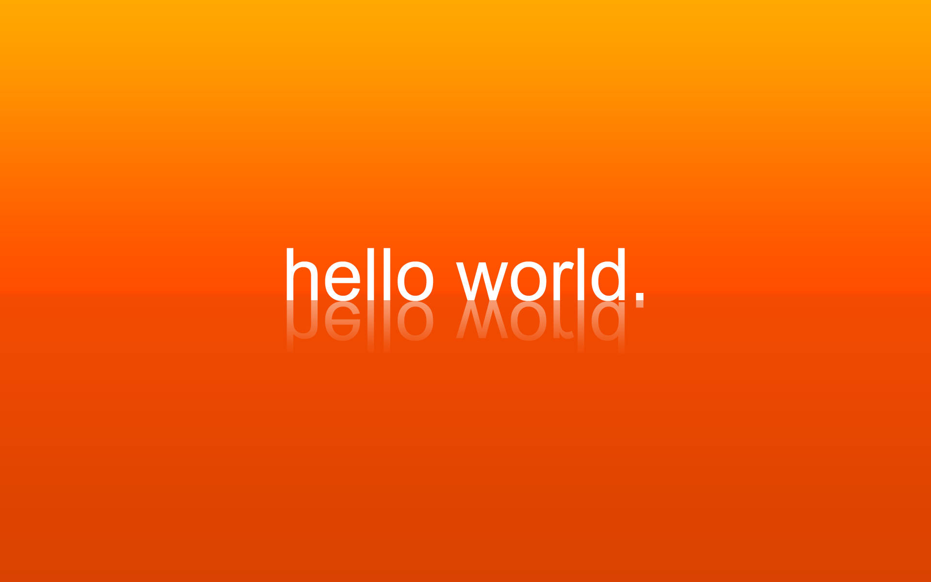 白色文字 hello world 帶有倒影，位於橙色漸變背景上