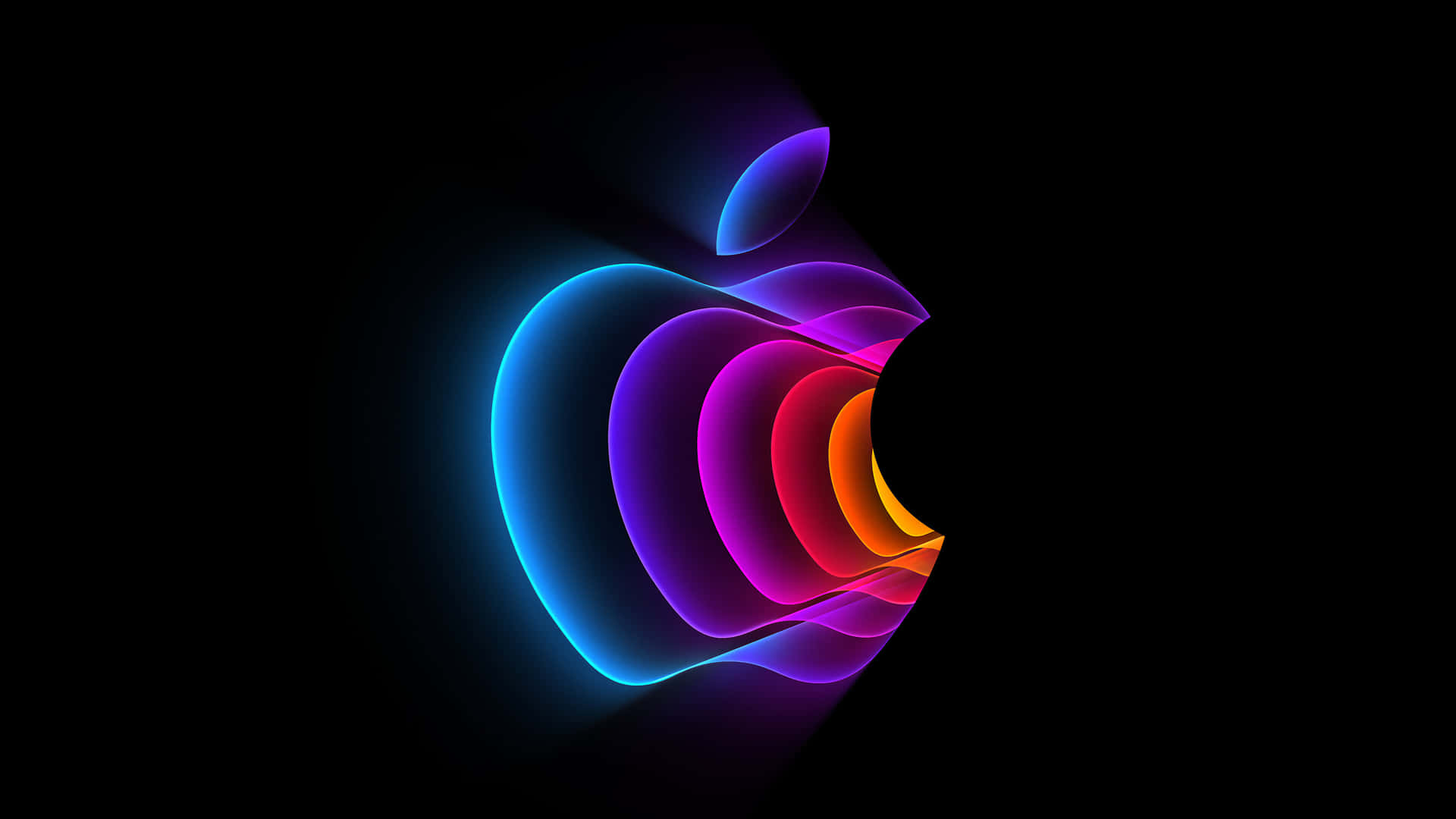 黑色背景上帶有霓虹色彩的發光Apple標誌