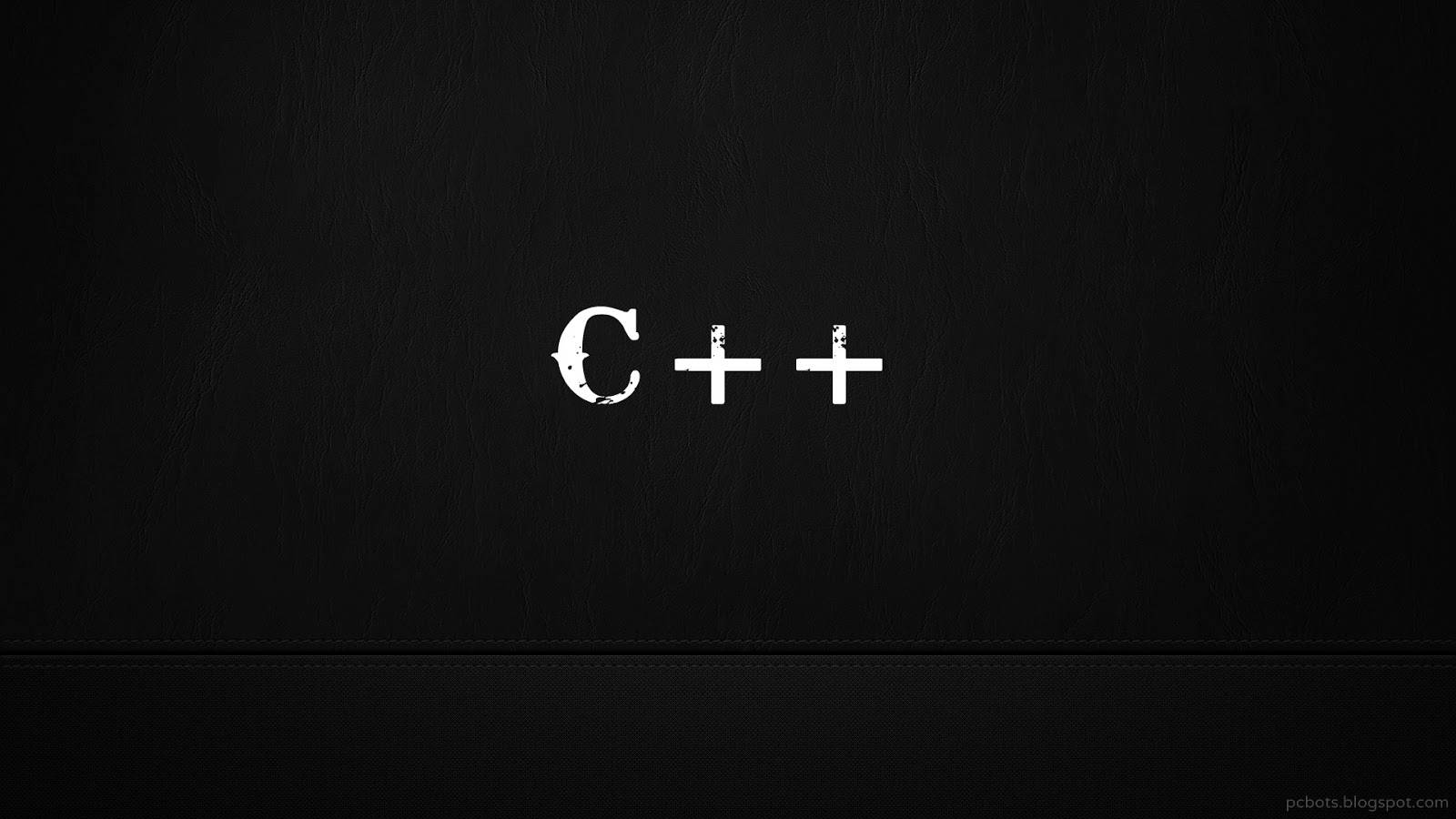 C++編程標誌在黑色皮革紋理上，帶有縫合線。