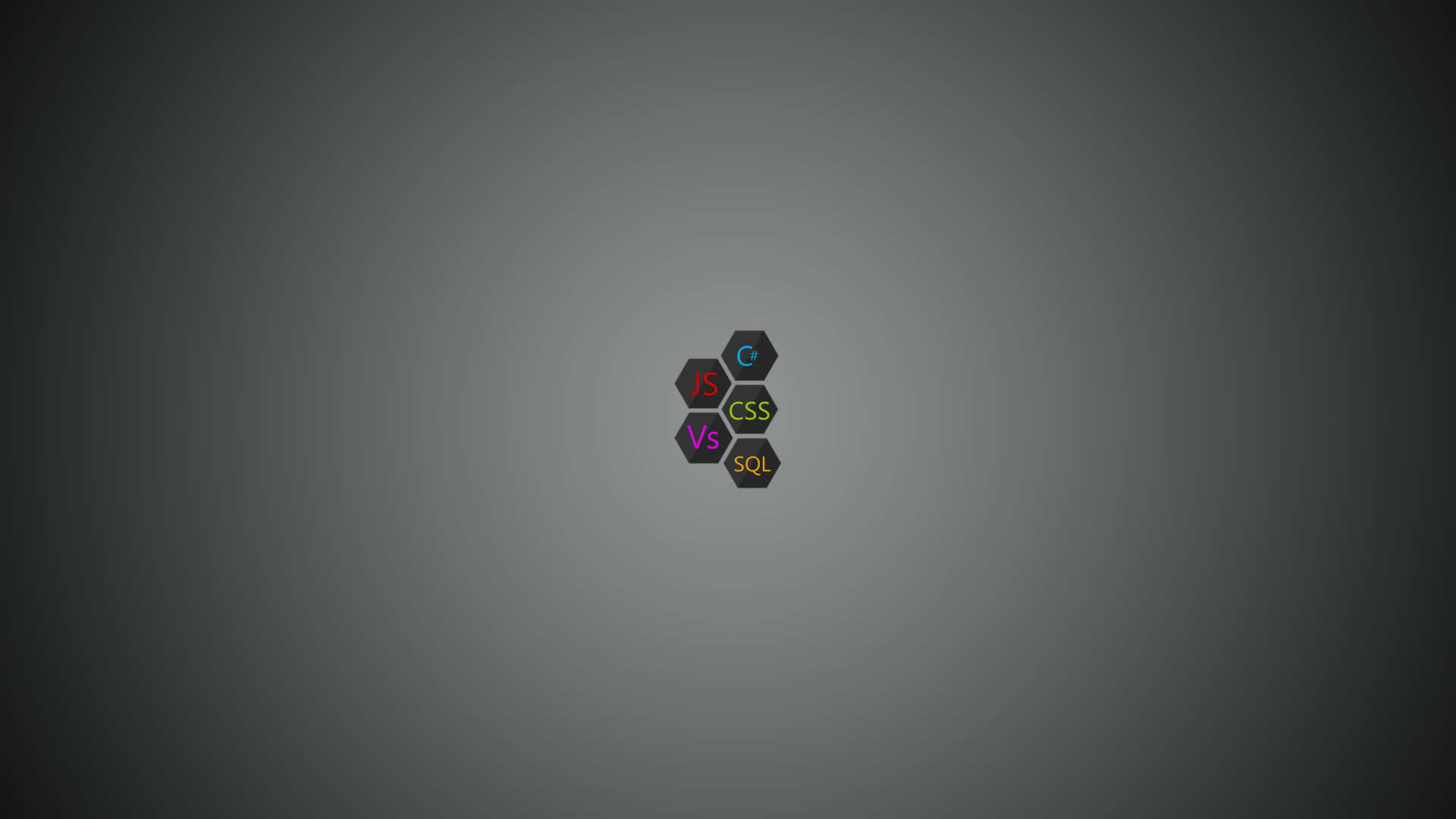深灰色漸層背景上的JS、CSS、SQL和C六邊形圖標。 — 4K BMW 壁紙 壁紙