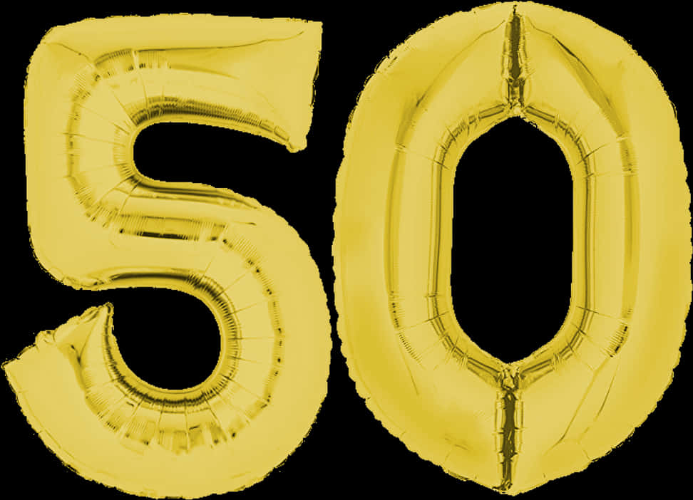 金色數字50氣球 壁紙 — 閃亮的金色箔氣球呈數字50形狀，在純黑背景上漂浮。