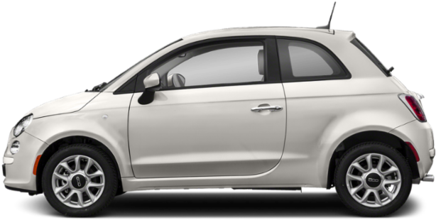 銀色菲亞特500側視圖 壁紙 — 一輛時尚的白色Fiat 500小型車在透明背景上以側面展示。
