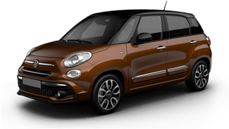 棕色菲亞特500L側面視圖 壁紙 — 一輛時尚的棕色Fiat Panda，配備黑色車頂和銀色飾條，在灰色表面上以工作室燈光展示。
