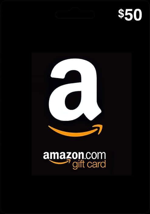 50美元Amazon禮品卡 壁紙 — 一張黑色亞馬遜禮品卡，右上角印有白色和橙色標誌及50美元面值。
