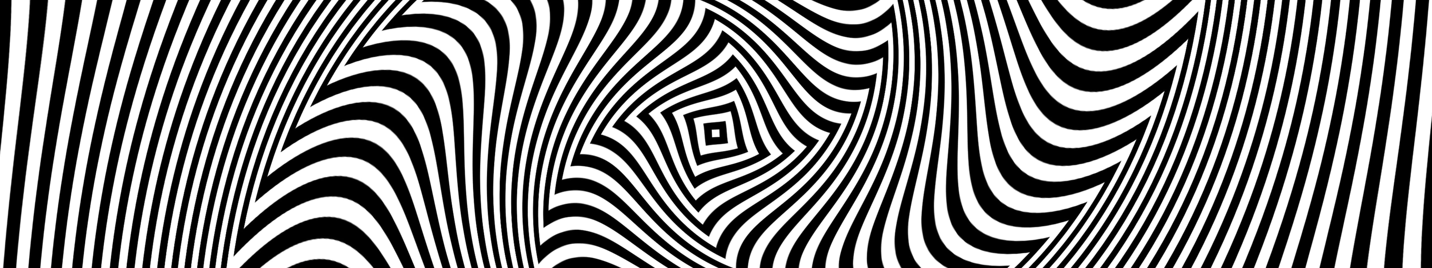 黑白催眠錯視圖案，波浪線條匯聚成菱形。