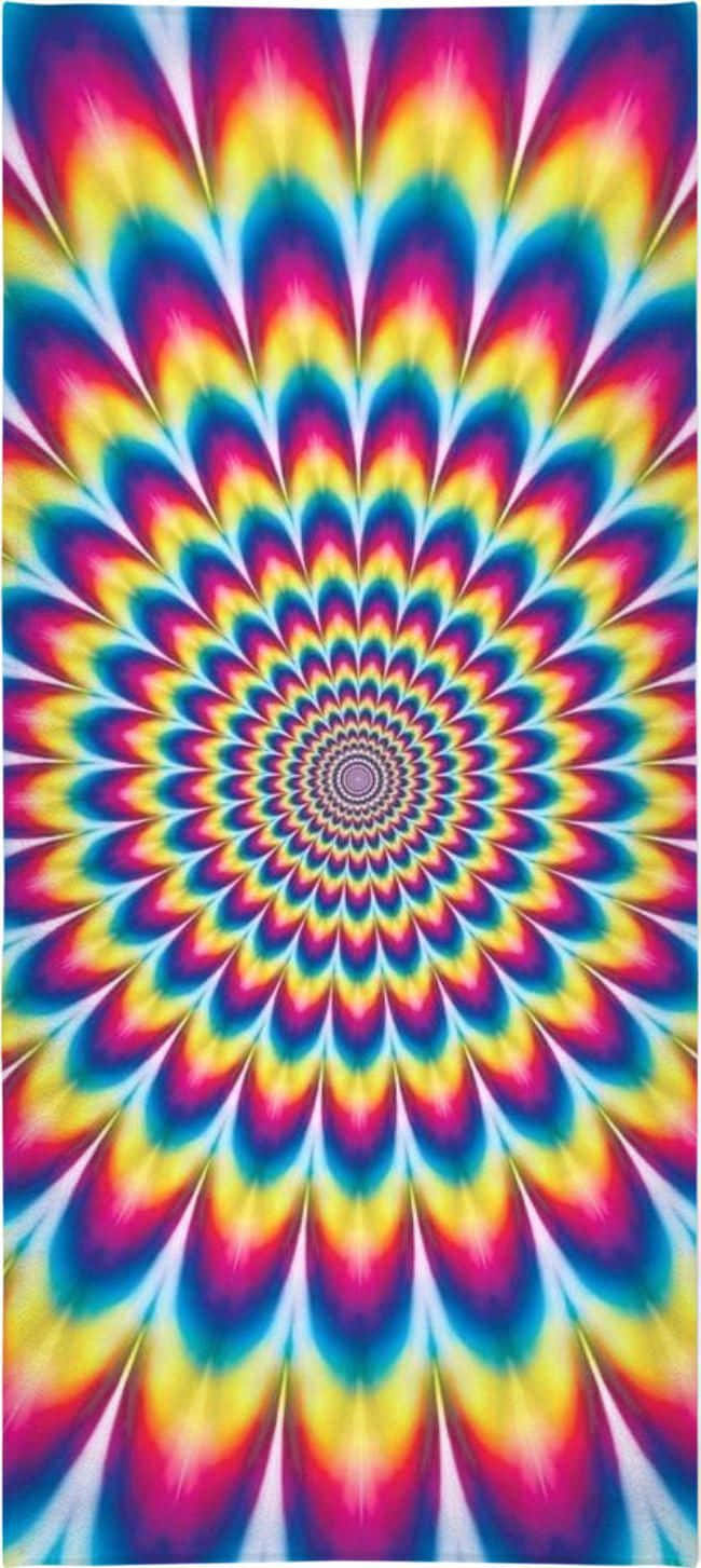 60年代迷幻風 - 音樂即個人表達 壁紙 — 充滿活力的迷幻螺旋圖案從中心點向外呈同心彩虹波紋放射。