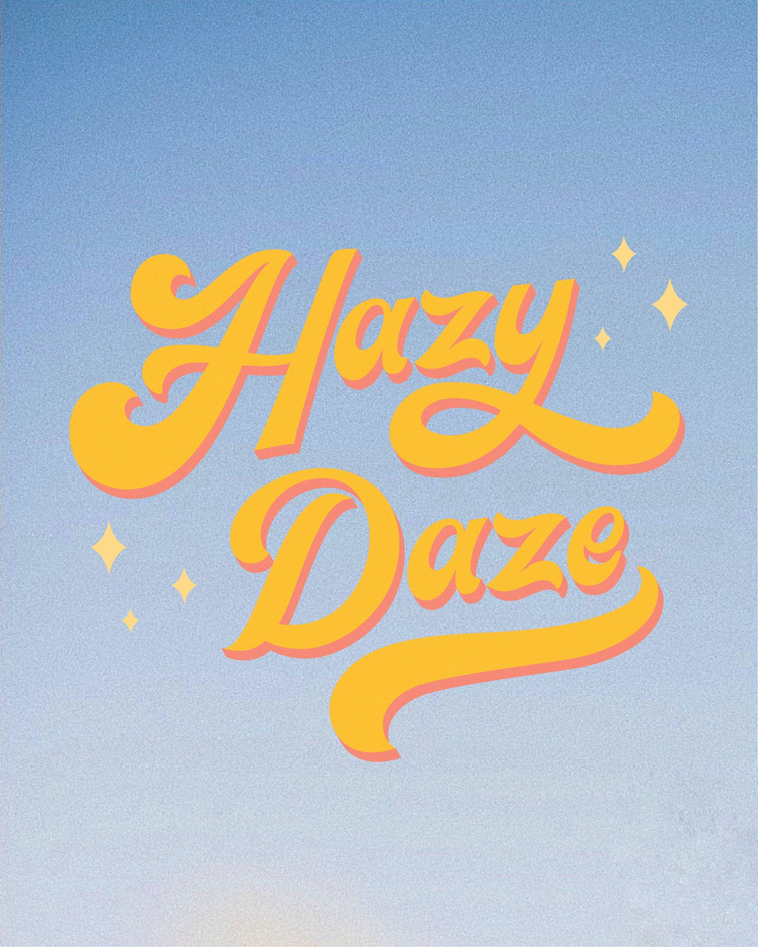 粗體黃色草書文字 Hazy Daze 漂浮在柔和藍色漸變的天空中，帶有閃爍的鑽石點綴。