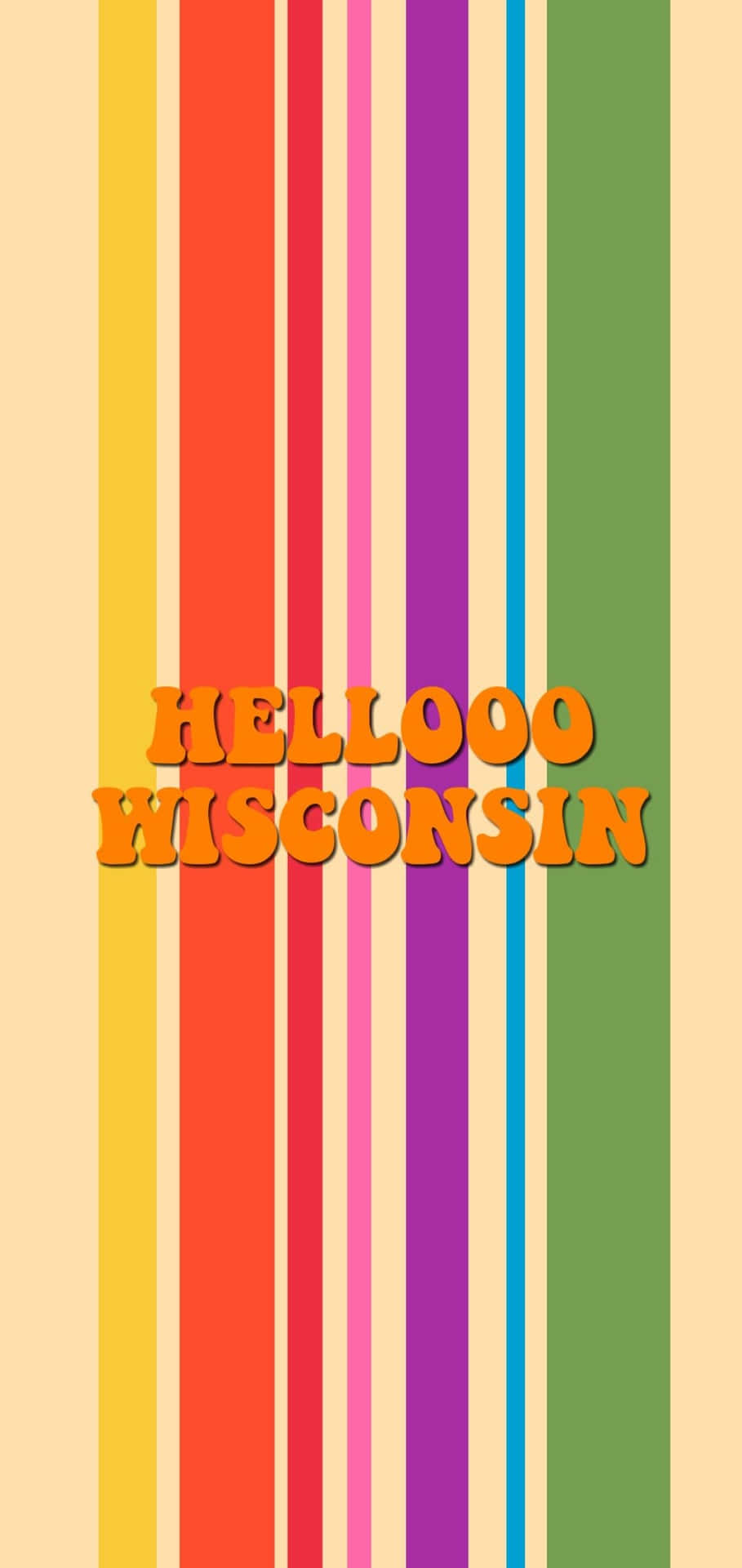 帶有 helloooo wisconsin 文字的彩色垂直條紋。