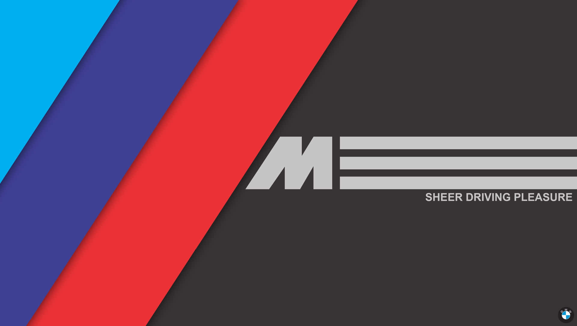 帶有對角彩色條紋和標語sheer driving pleasure的BMW M標誌。