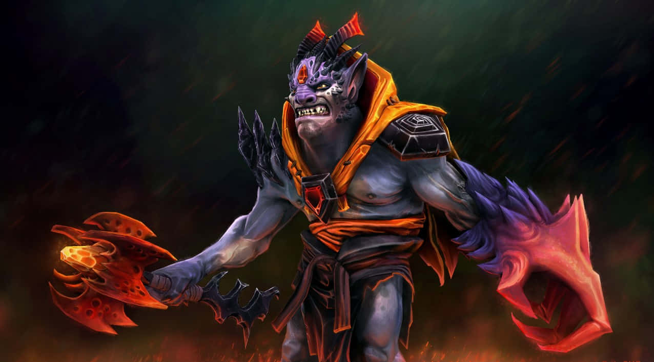 在暴風雨戰鬥場景中，手持發光武器的兇猛惡魔戰士。