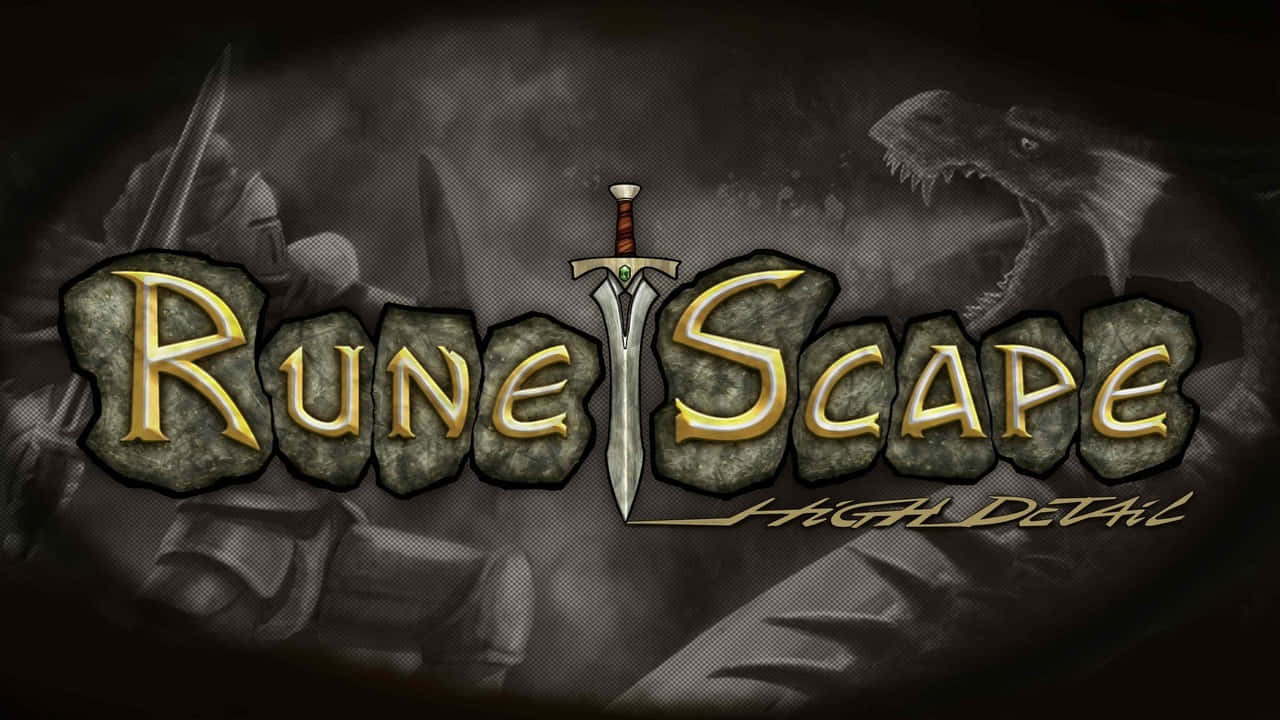 RuneScape 遊戲標誌，劍穿過字母，奇幻戰士龍剪影。