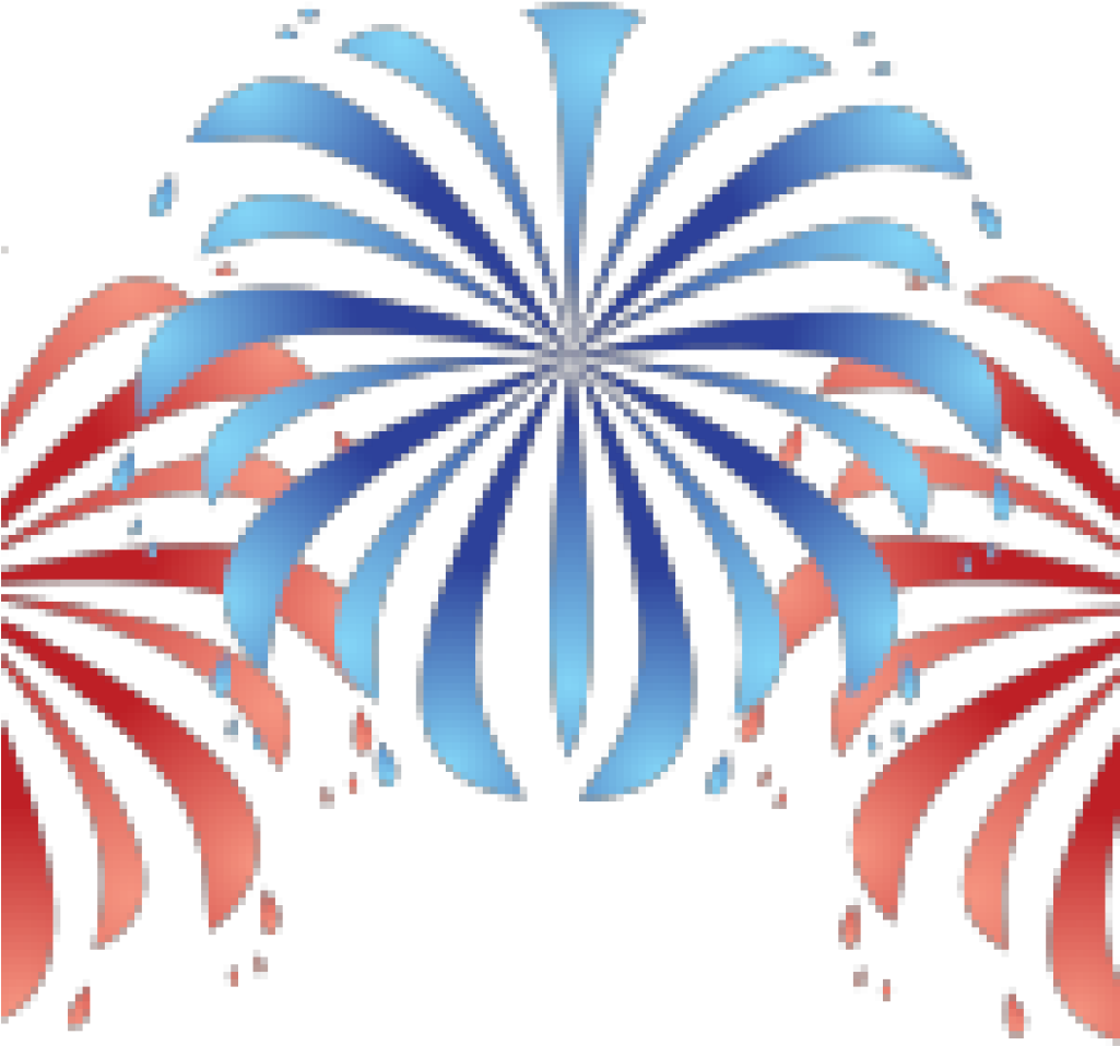 7月4日煙火像素藝術 壁紙 — 充滿活力的像素化煙火在黑色背景上以藍色和紅色爆炸，帶有尾隨的火花。
