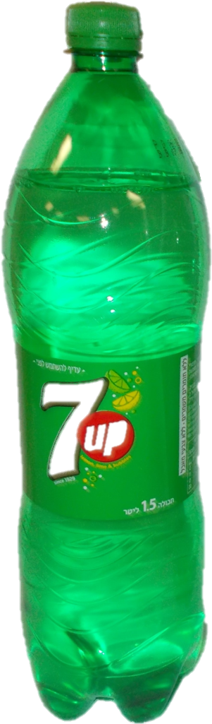 綠色7Up汽水瓶 壁紙 — 半透明綠色膠樽裝7up汽水，配有綠色樽蓋及標籤，標籤上印有品牌標誌及檸檬圖案。