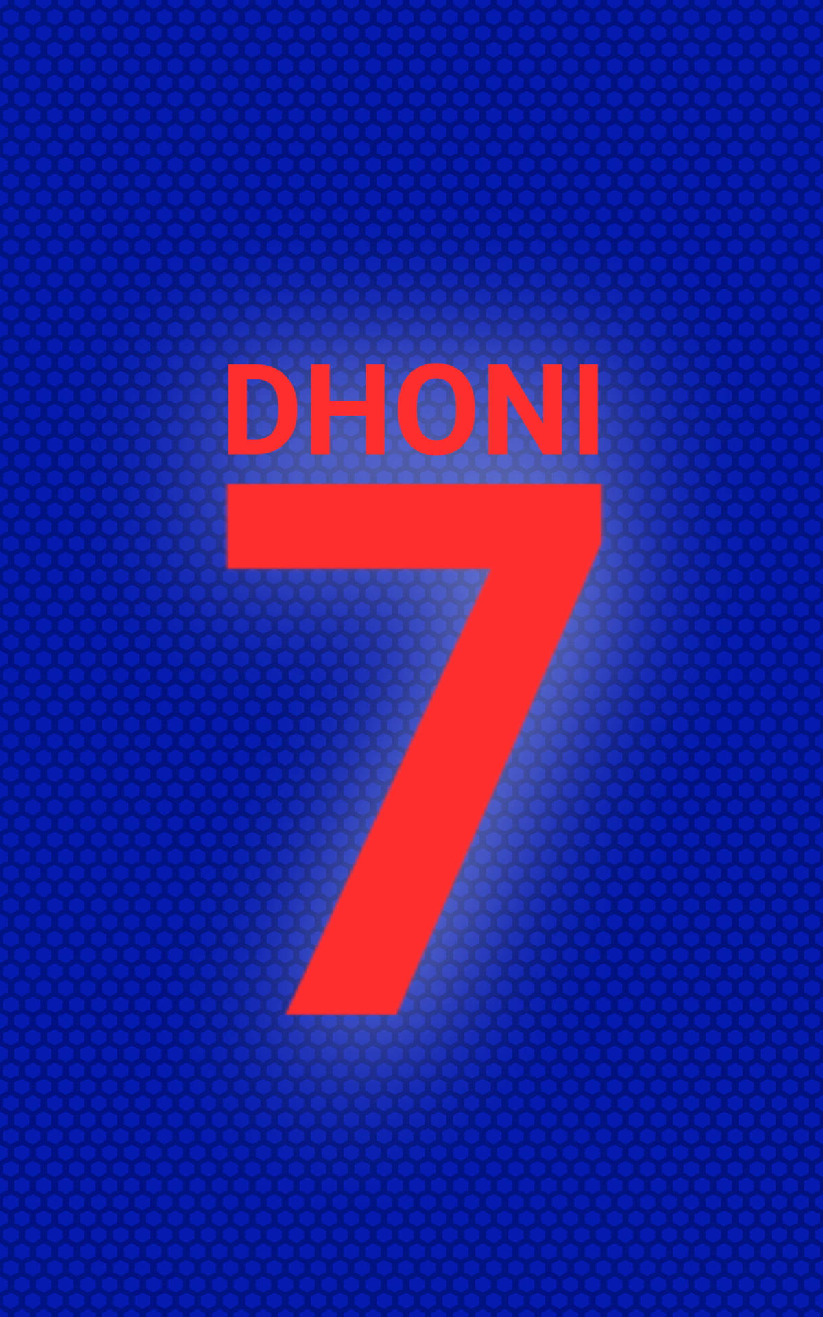 紅色 Dhoni 7 文字在藍色六邊形背景上發光。