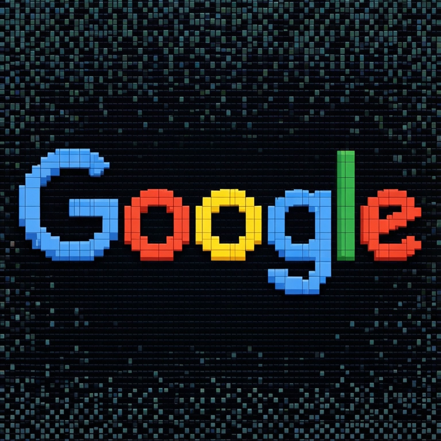 8-bit Google像素藝術 壁紙 — Google 標誌以彩色像素塊呈現在深色紋理背景上。