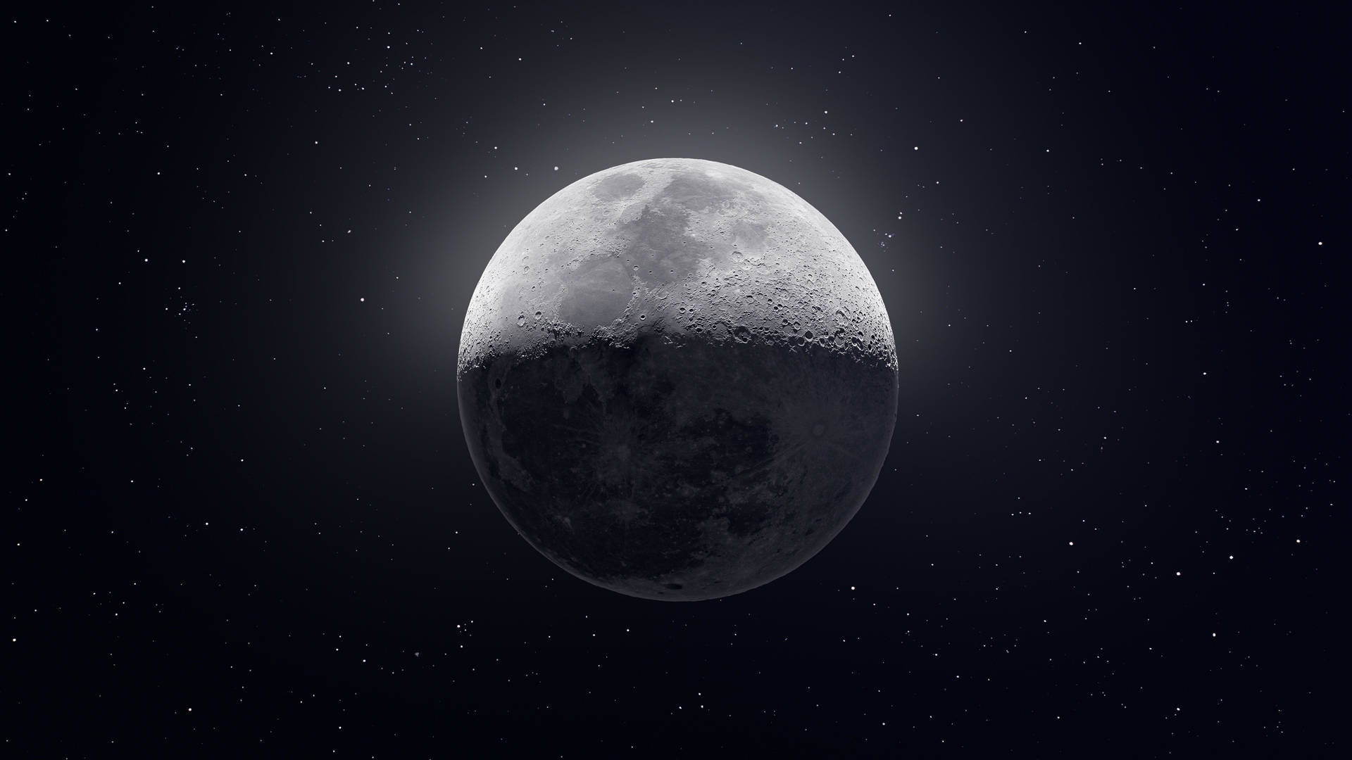 滿月帶有隕石坑，映襯星光閃爍的夜空