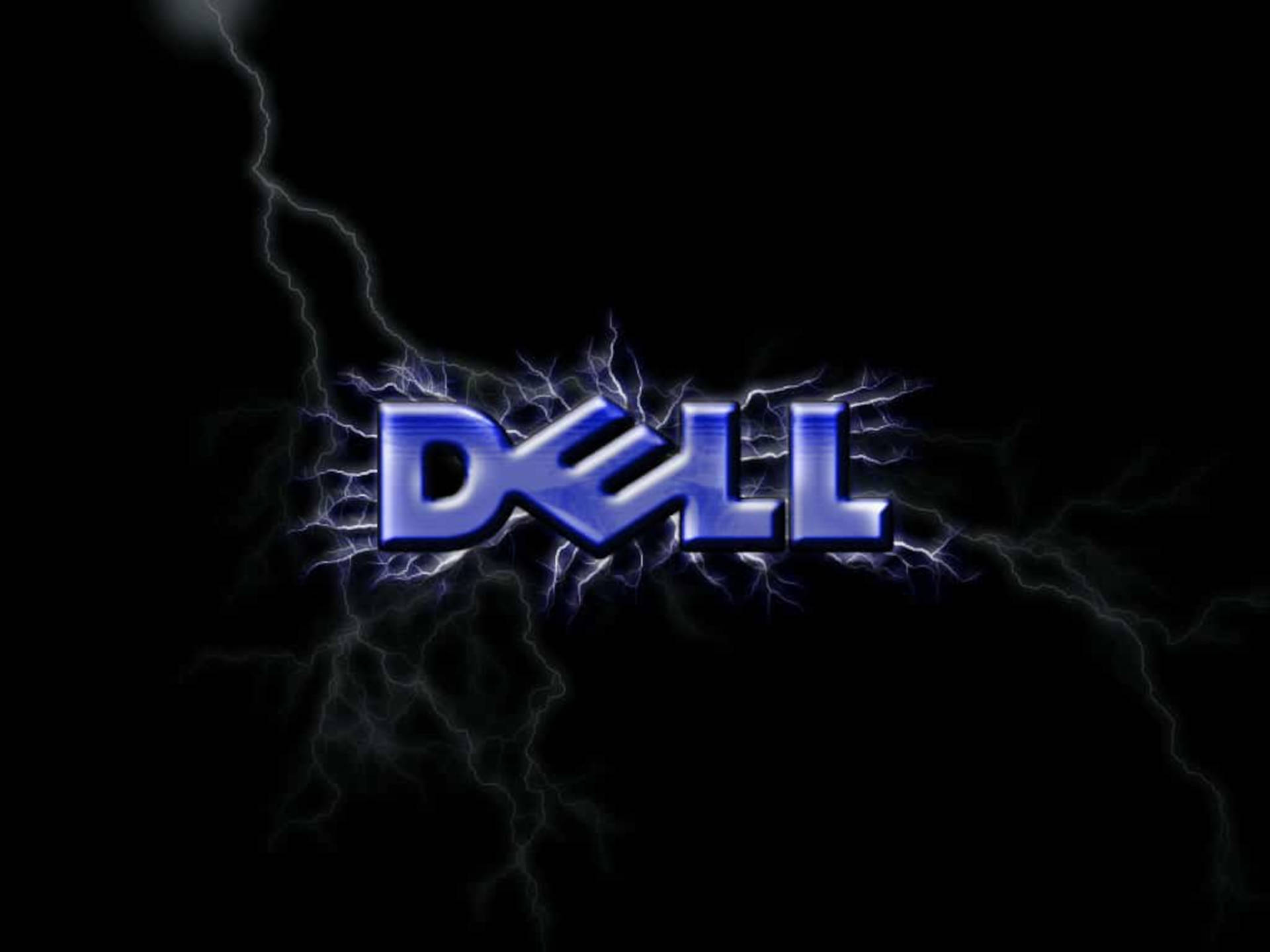 在黑色背景上被電光藍色閃電包圍的 Dell 標誌