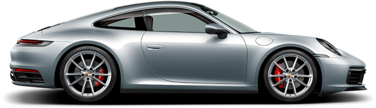 銀色保時捷911側面視圖 壁紙 — 一輛流線型銀色保時捷911跑車側面展示，配備紅色制動卡鉗和拋光合金輪圈。