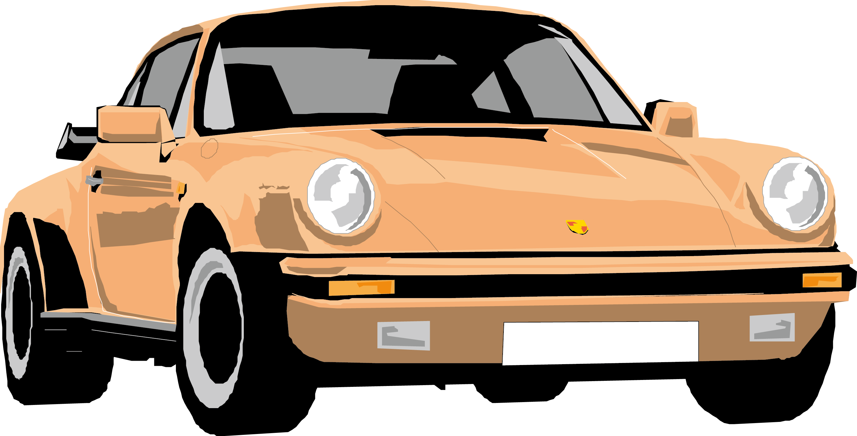 經典保時捷911插畫 壁紙 — 一輛復古蜜桃色保時捷911跑車，配備白邊輪胎和圓形頭燈，以乾淨的向量風格呈現。