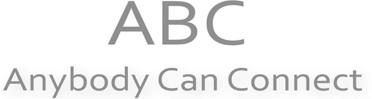 A B C Anybody Can Connect 標誌 壁紙 — 粗體灰色ABC文字，附有標語Anybody Can Connect，置於純黑色背景上。
